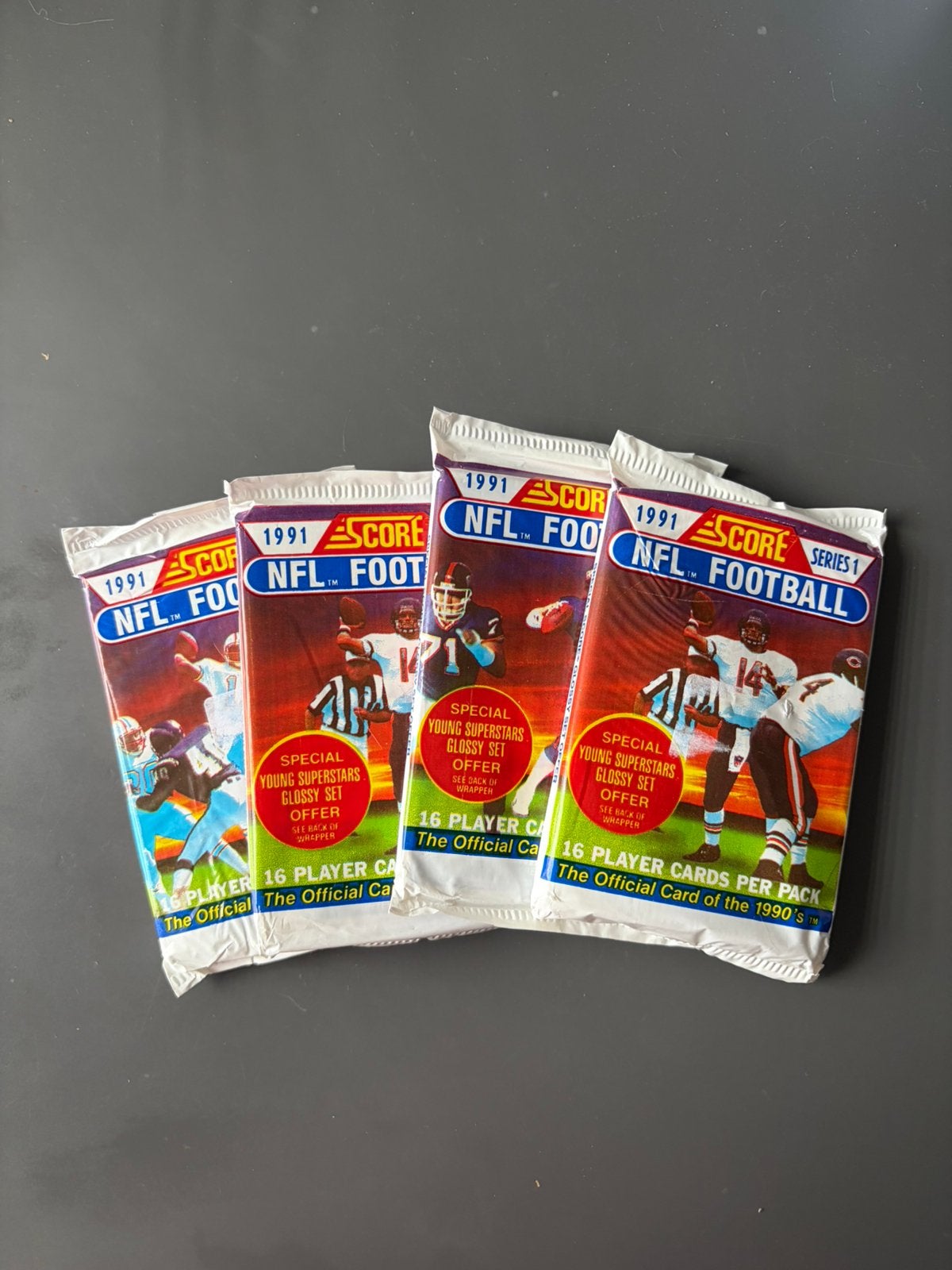 4x Score 1991 NFL Football ongeopende pakjes trading cards, Hobby en Vrije tijd, Stickers en Plaatjes, Ophalen of Verzenden, Zo goed als nieuw