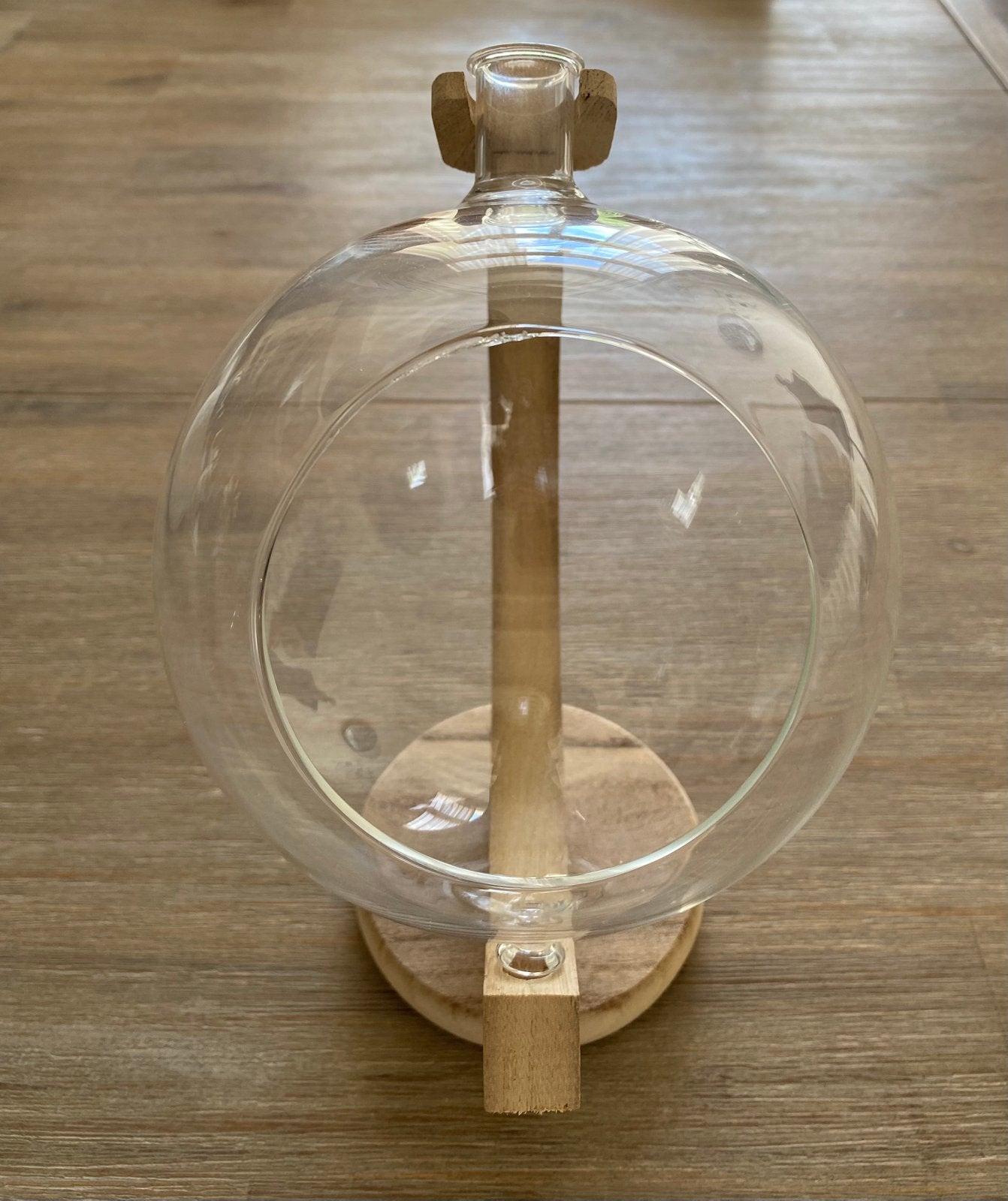 NIEUW Decoratieve glazen bolvaas/stolp op houten standaard, Overige materialen, Rond, Ophalen of Verzenden, Binnen