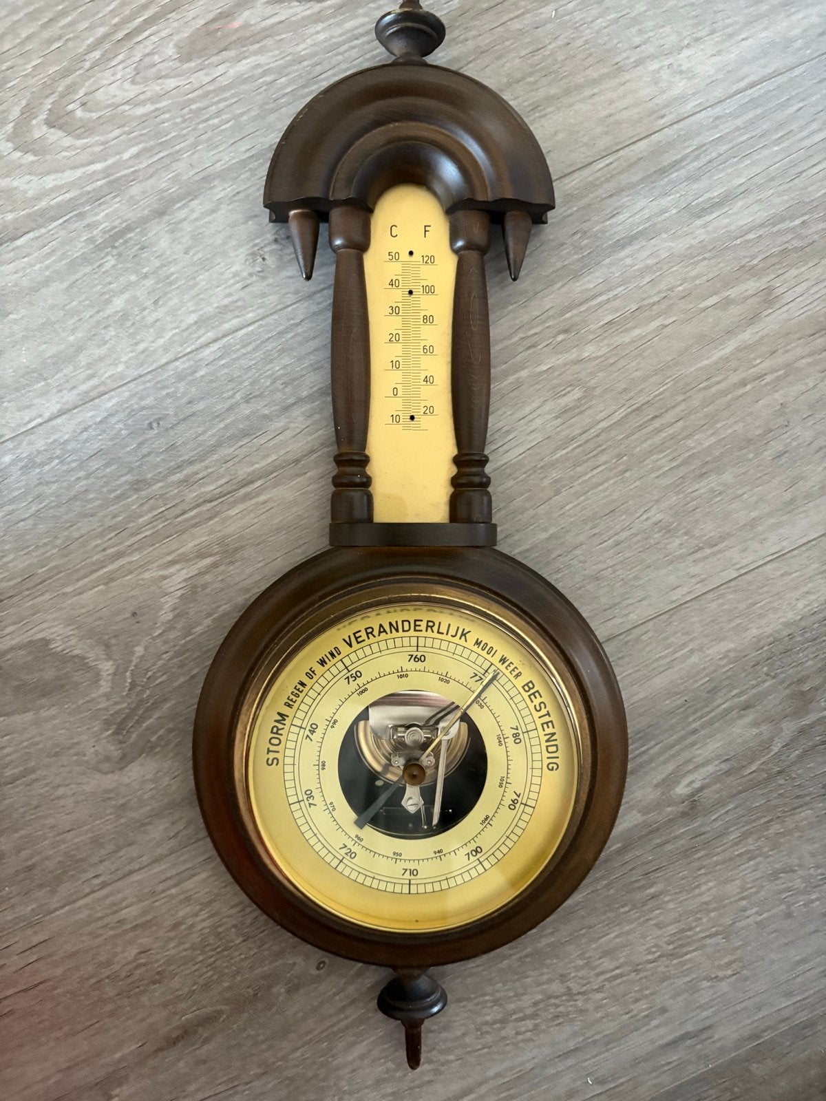 Antieke Barometer en Thermometer - 48 cm lang, Ophalen, Gebruikt, Barometer