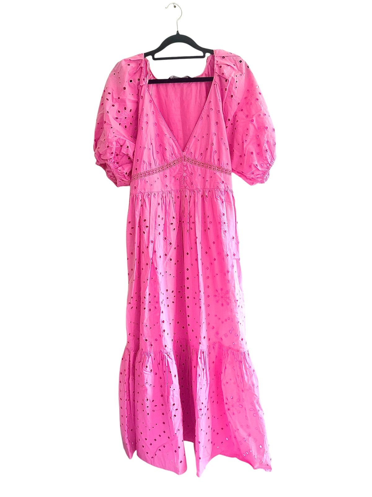 Roze lange jurk Zara borduursels maat S, Ophalen of Verzenden, Zo goed als nieuw, Roze, Maat 36 (S)