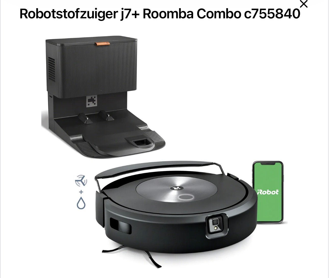 iRobot Robotstofzuiger j7+ Roomba Combo - Prima toestel, Ophalen of Verzenden, Zo goed als nieuw, Robotstofzuiger