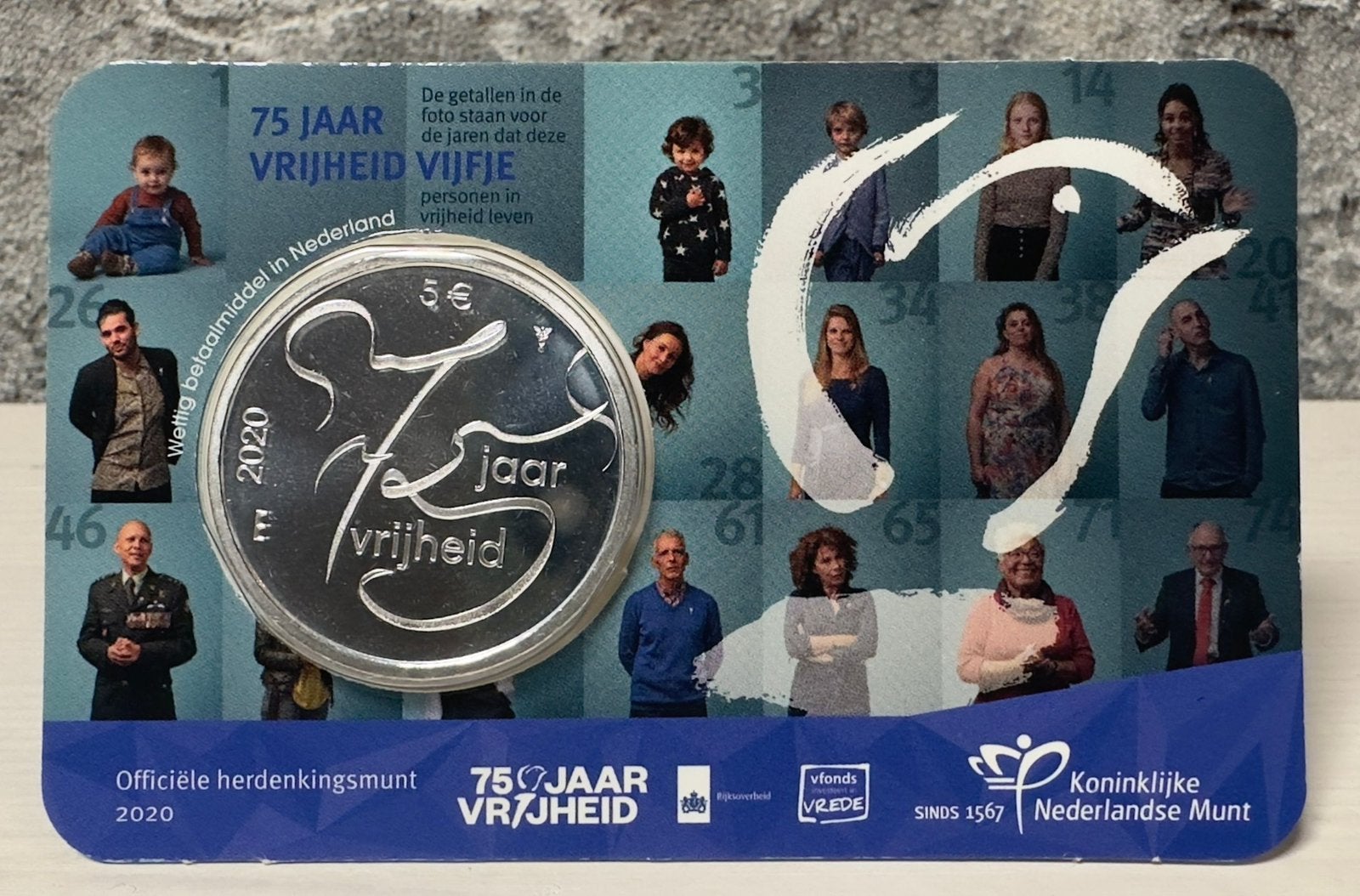 75 jaar vrijheid vijfje UNC coincard, Postzegels en Munten, Ophalen of Verzenden, Koningin Beatrix, Euro's