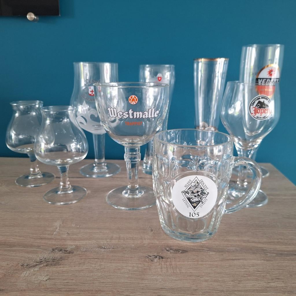 Diverse bierglazen van verschillende merken, Ophalen, Gebruikt, Bierglas