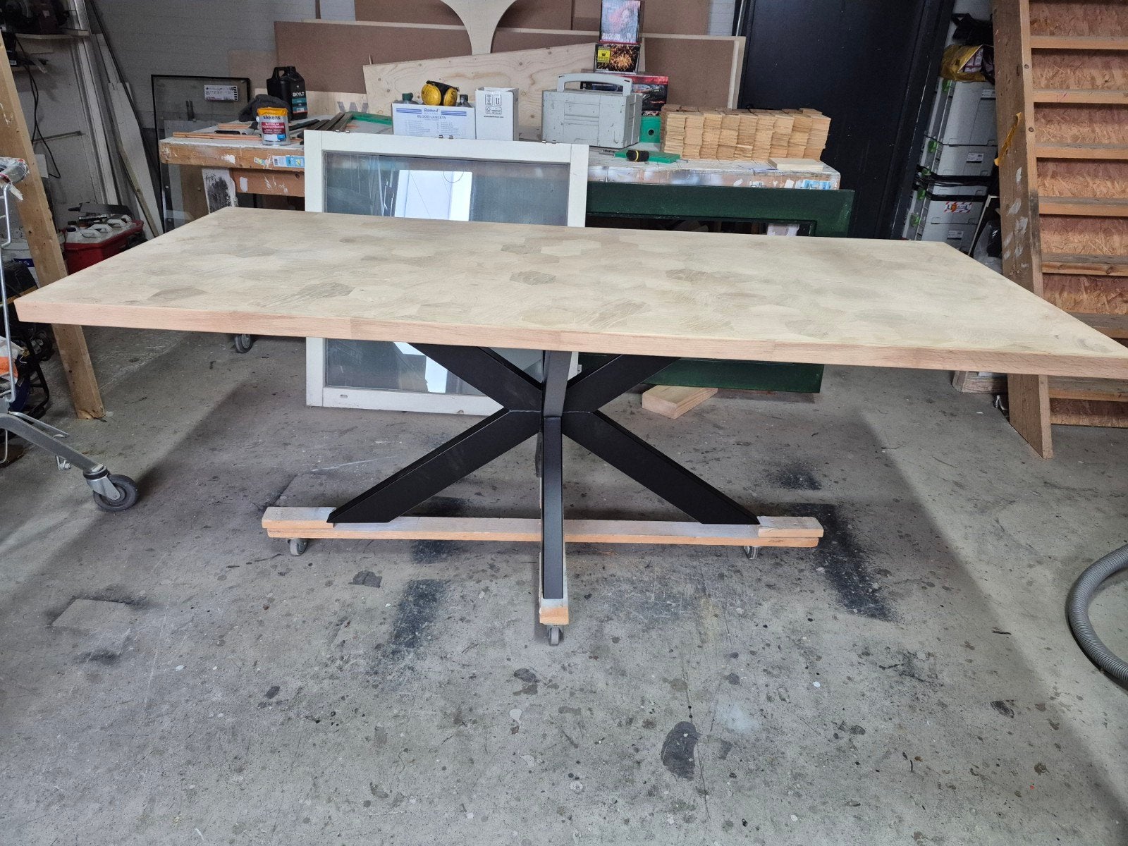 Eiken hexagon eettafel uniek en nieuw, Ophalen, 50 tot 100 cm, Rechthoekig, Nieuw