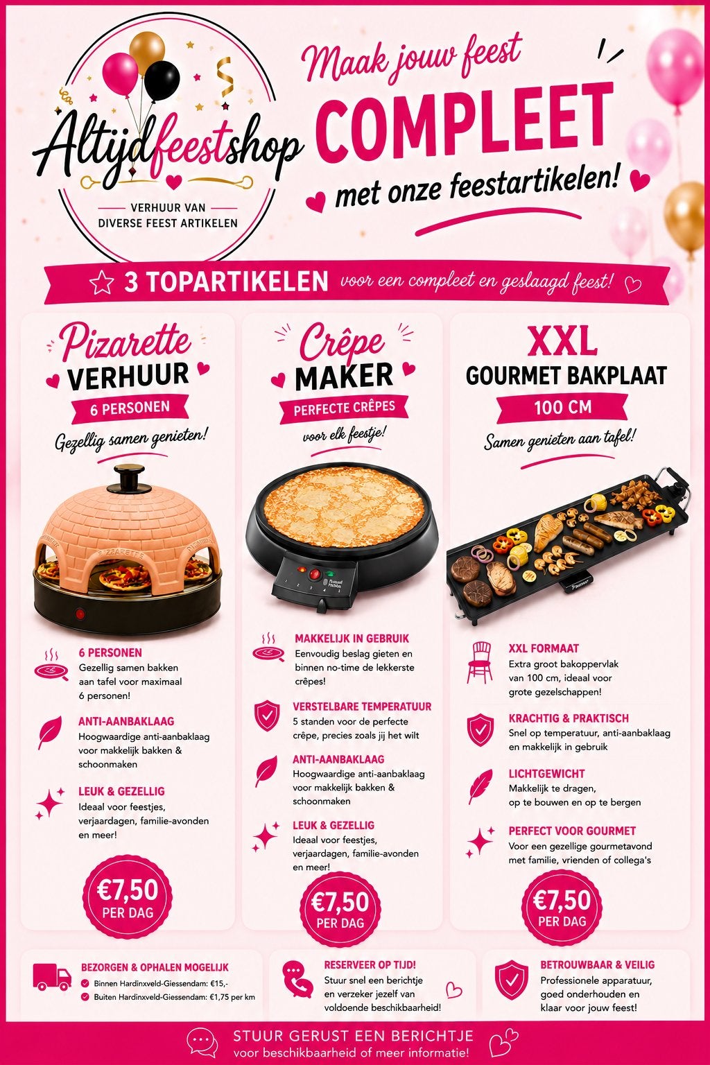 Pizzarette, crepe maker en bakplaat te huur!, Ophalen, Zo goed als nieuw, Bakvorm