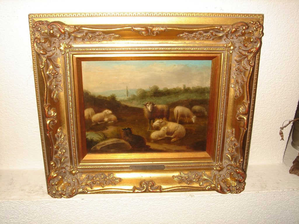 Balthasar Paul Ommeganck (1755-1826), Kudde schapen., Antiek en Kunst, Paneel, Dieren, Ophalen of Verzenden, Olieverf