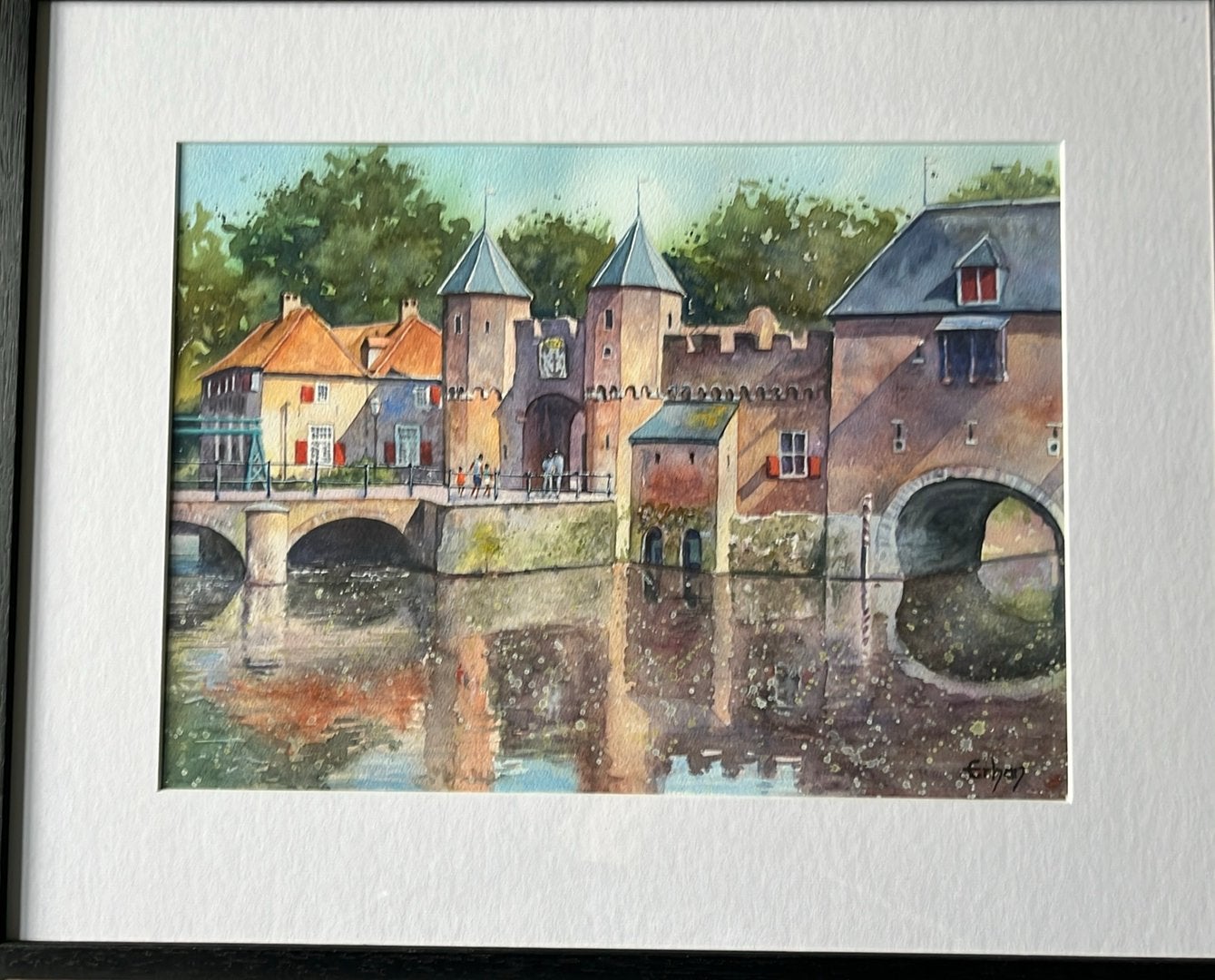 Aquarel van de Koppelpoort met volmolen, Ophalen