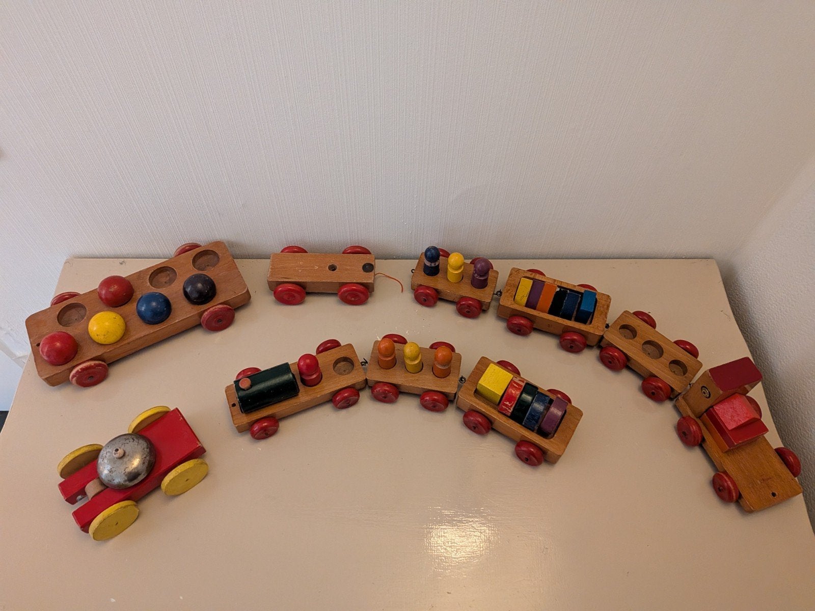 Vintage SIO Houten Treinset–Jaren 60/70(Rokus van Blokland), Ophalen of Verzenden, Gebruikt