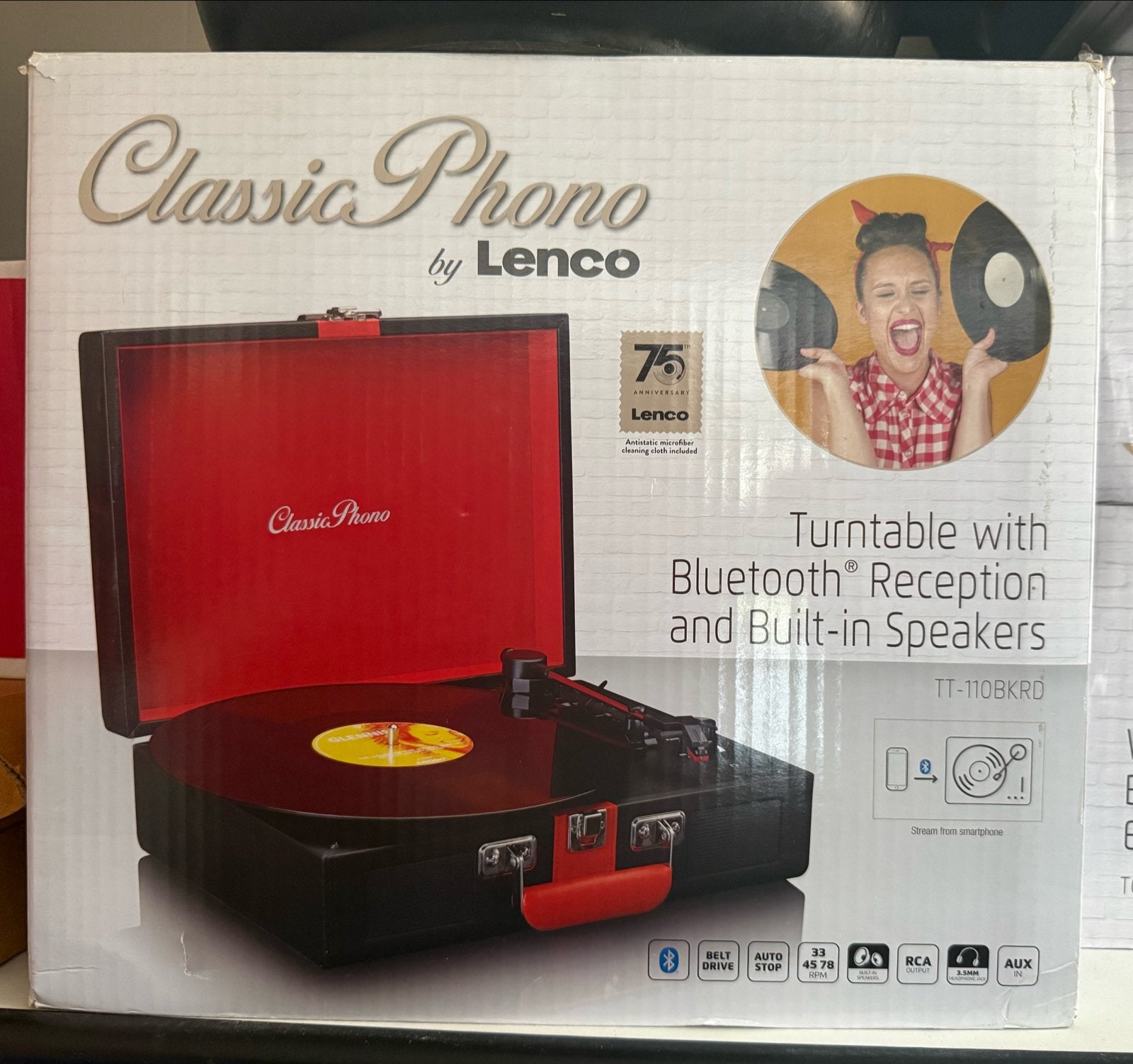 Lenco Classic Phono TT-110BKRD Platenspeler met Bluetooth, Audio, Tv en Foto, Ophalen of Verzenden, Nieuw, Platenspeler, Overige merken