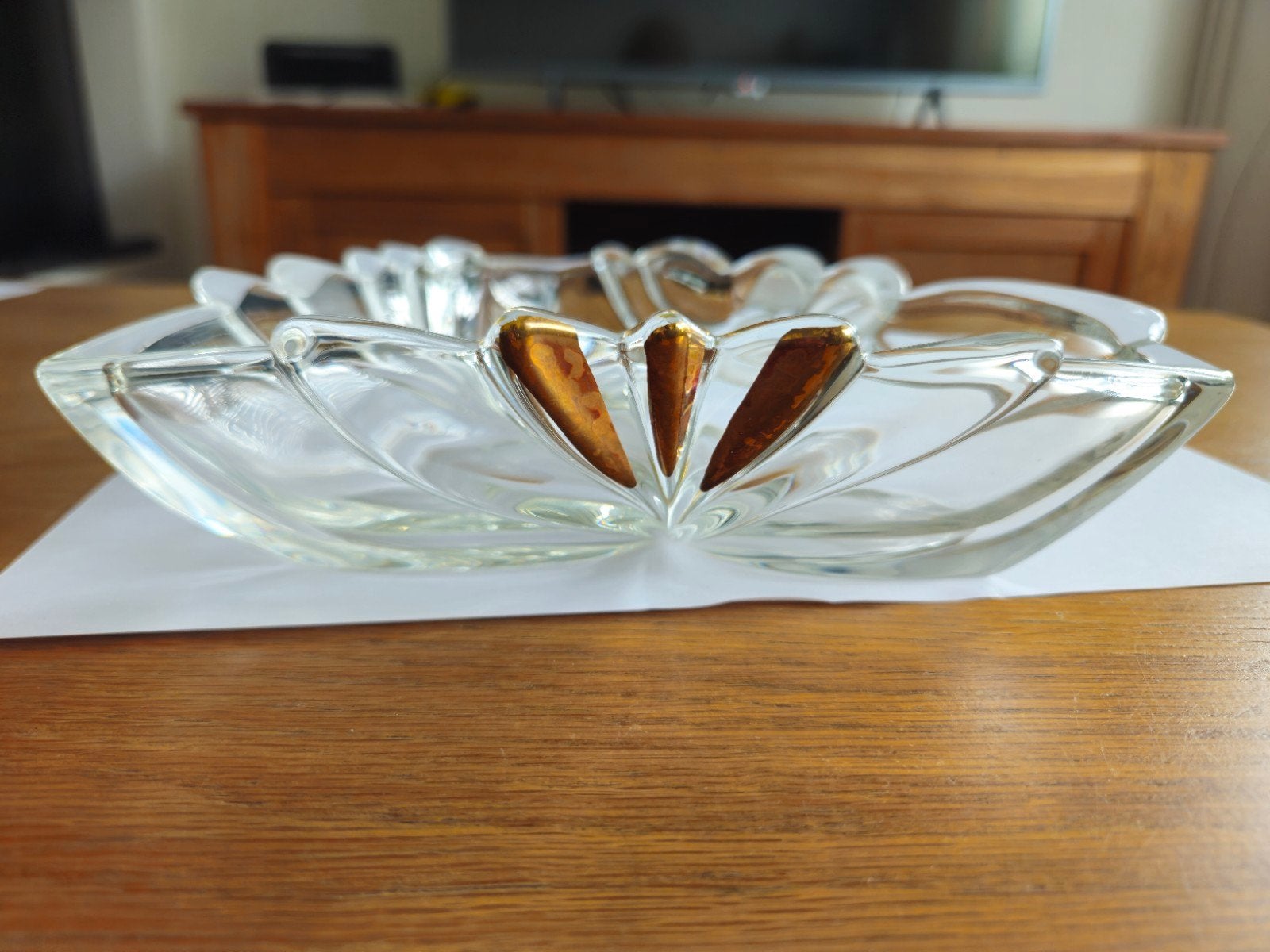 Walther Glas Driehoekige Schaal met Bladgoud - 20 cm, Ophalen of Verzenden