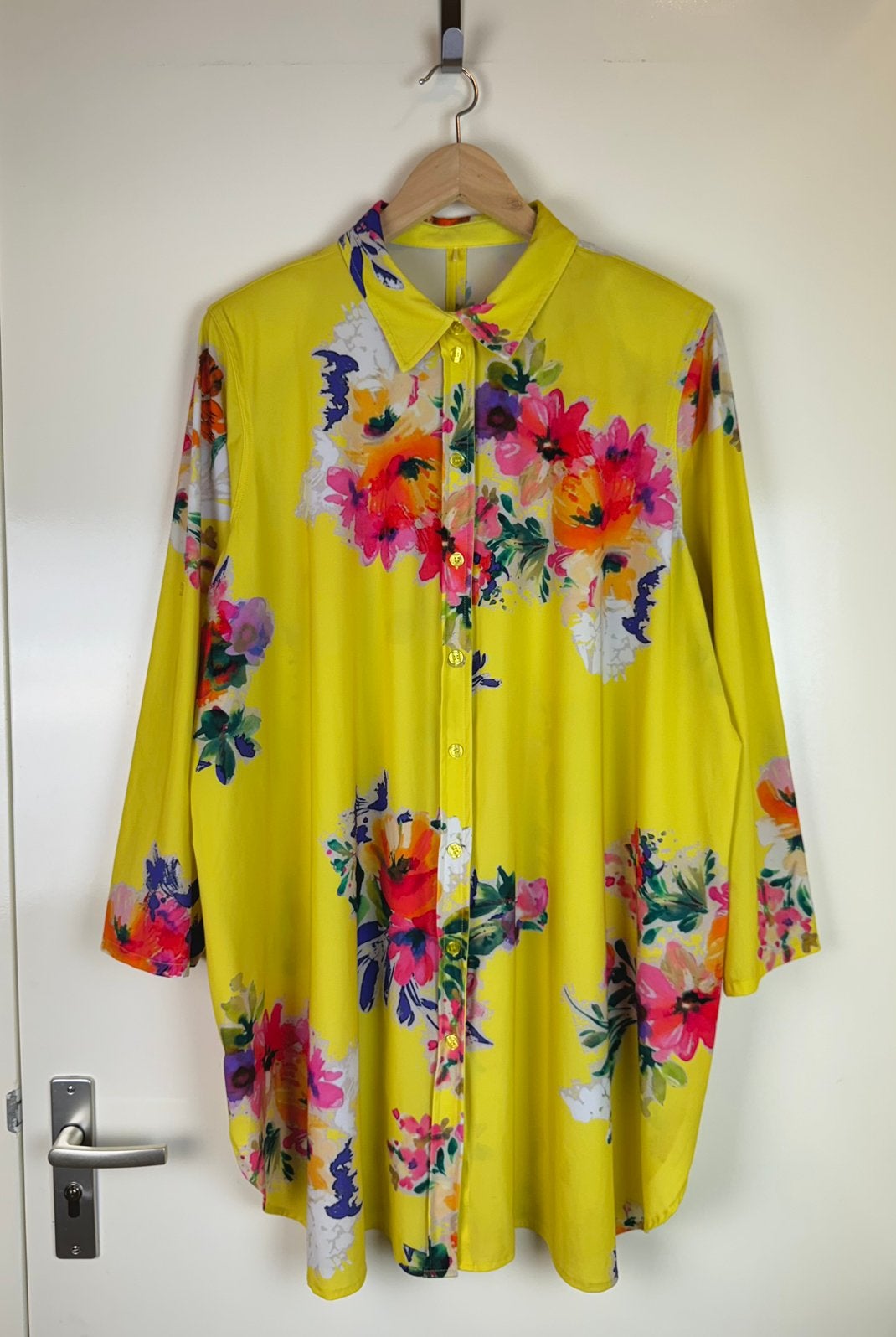 PLUS BASICS 7XL Shirt Blouse Yellow Floral Avant Garde Boho, Ophalen of Verzenden, Zo goed als nieuw, Geel, Shirt of Top