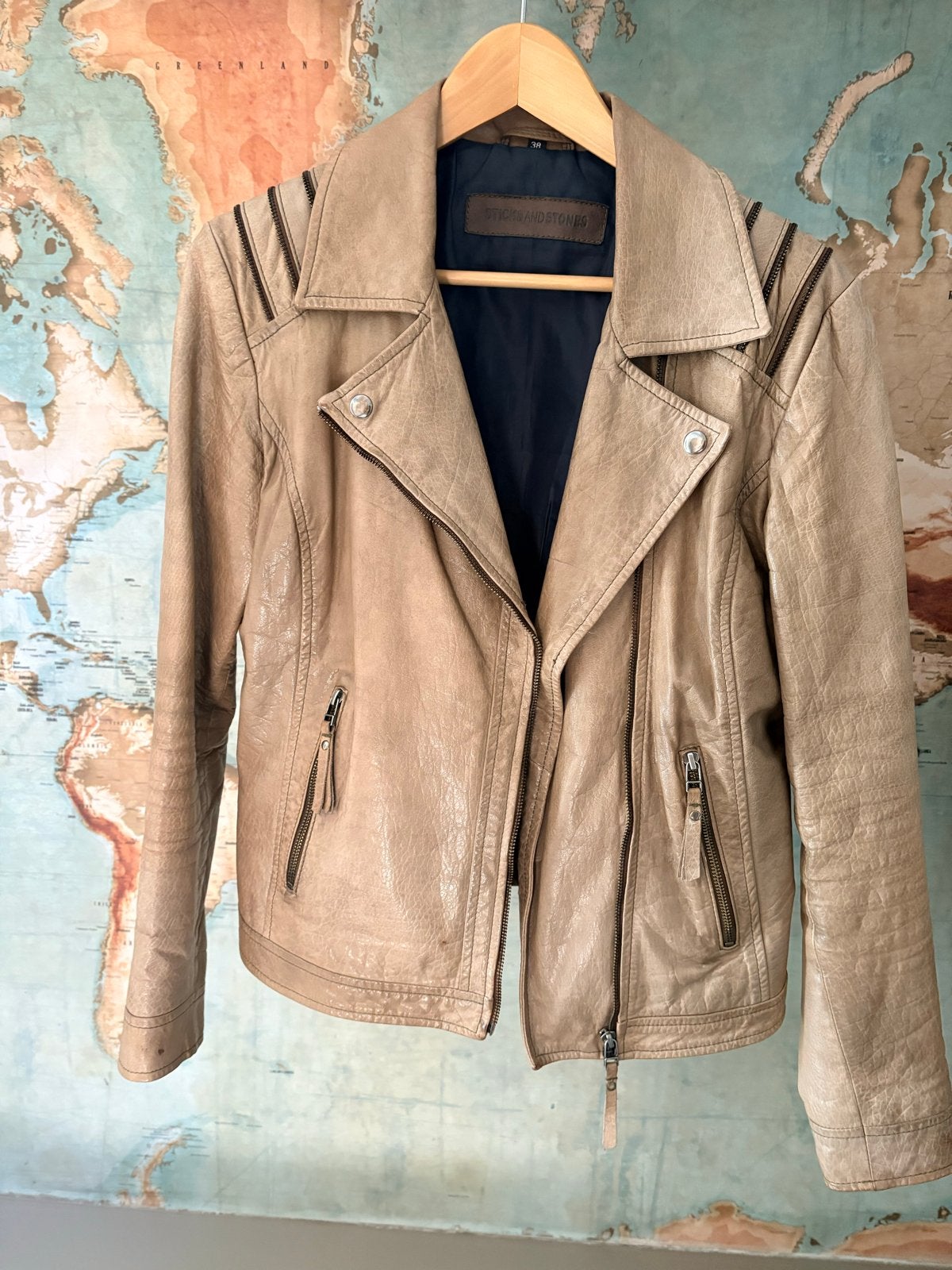 Sticks and Stones leren bikerjack maat 38, Ophalen of Verzenden, Gedragen, Maat 38/40 (M), Beige
