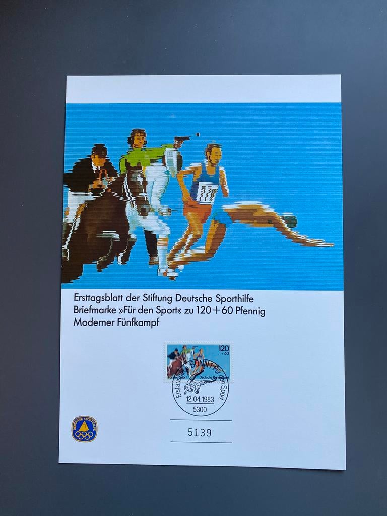 Eerste Dagblad Duitsland Sporthulp 1983 Moderne Vijfkamp, Ophalen of Verzenden, BRD, Postfris