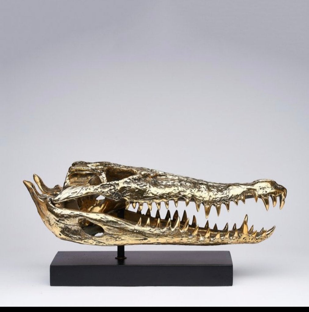 Sooka Sculptuur zoutwater Krokodil schedel 37cm Brons(Nieuw), Ophalen of Verzenden, 20 - 50 cm, Beeld, Goud
