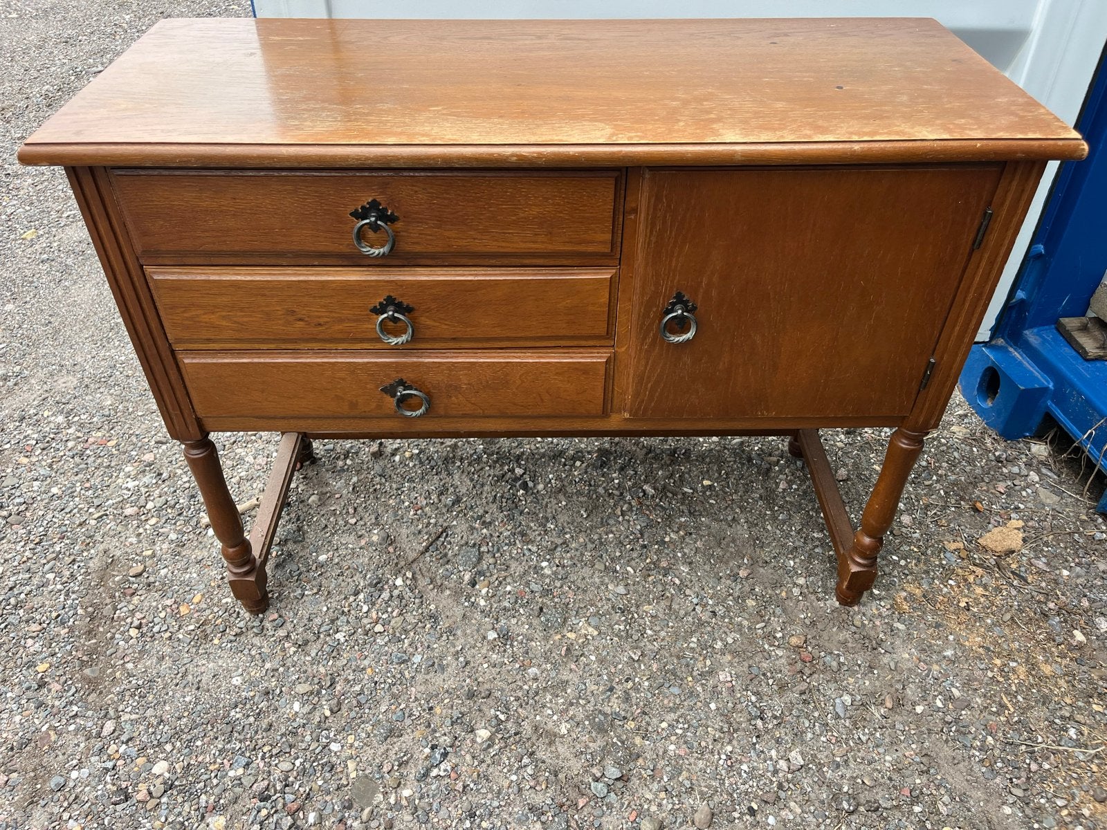 Vintage houten dressoir met lades en kastje, Ophalen
