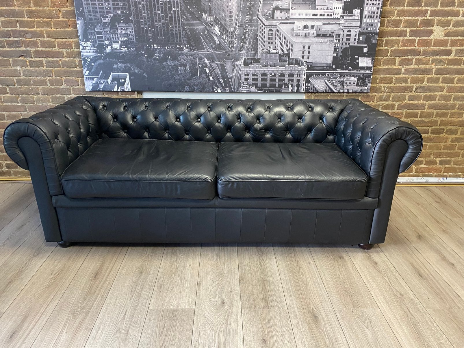 Chesterfield zwart leren 3 - zits bank !!!, Huis en Inrichting, Ophalen, 150 tot 200 cm, Chesterfield, Driepersoons