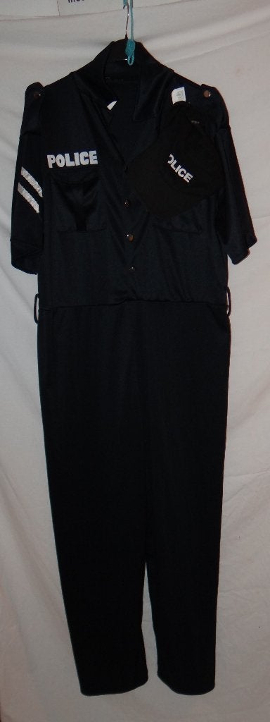 Leuk donkerblauw/wit POLITIE/POLICE overall + pet, Maat 52/54 (L), Carnaval, Ophalen of Verzenden, Kleding