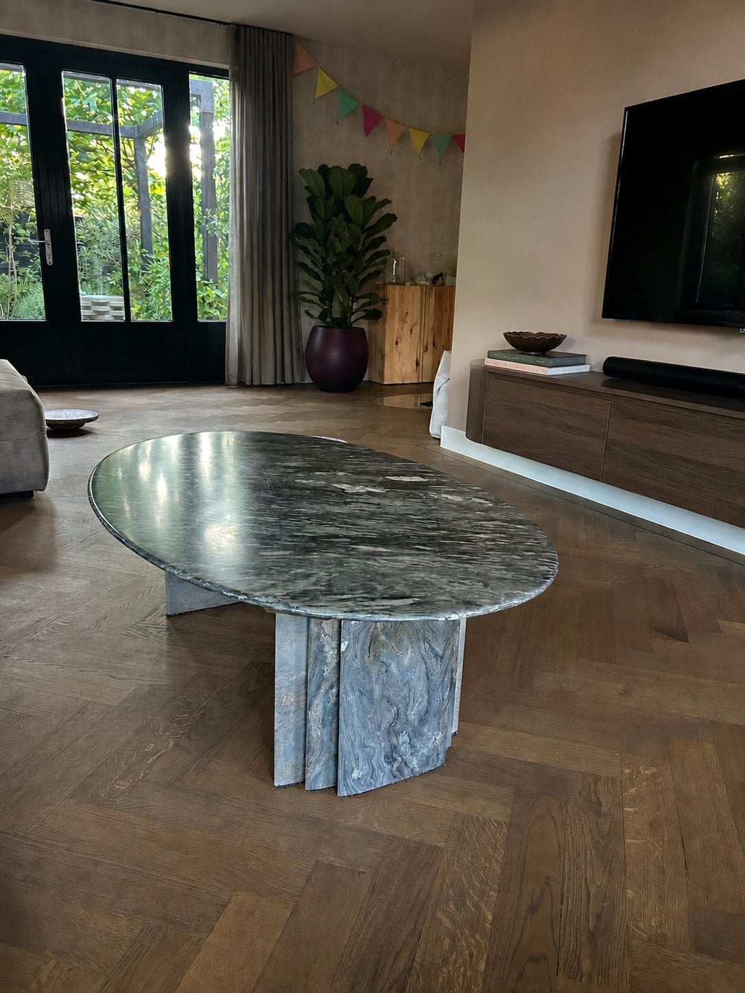 Vintage natuurstenen salontafel jaren '70 - 130x80x42 cm, Ophalen, Overige materialen, Gebruikt, 100 tot 150 cm