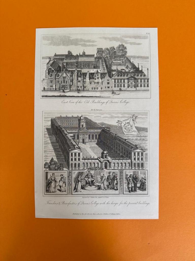 Antieke ets Queen's College Oxford 1823, Ophalen of Verzenden