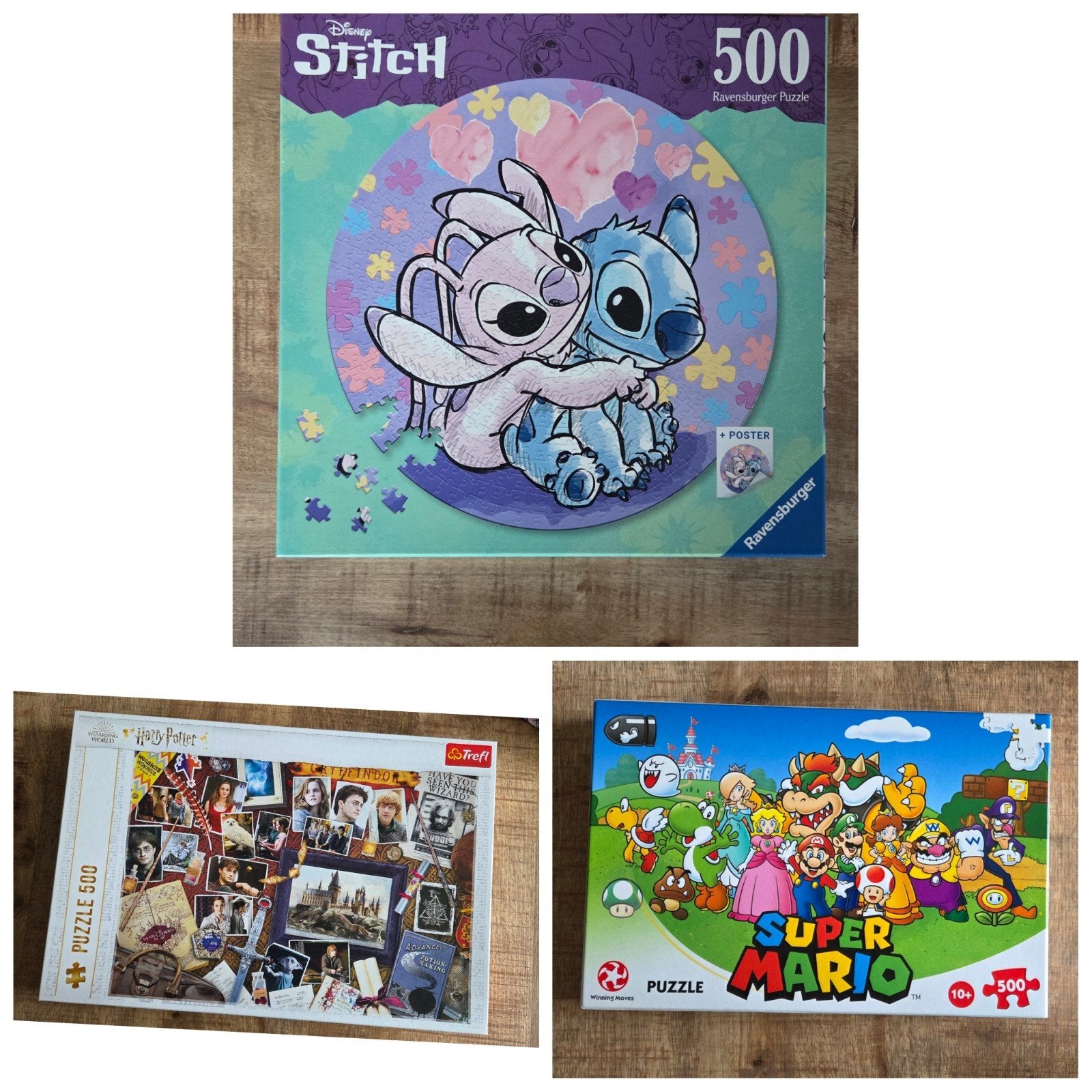 3 Puzzels: Disney Stitch, Harry Potter, Super Mario, Ophalen, Meer dan 50 stukjes, Gebruikt, 6 jaar of ouder