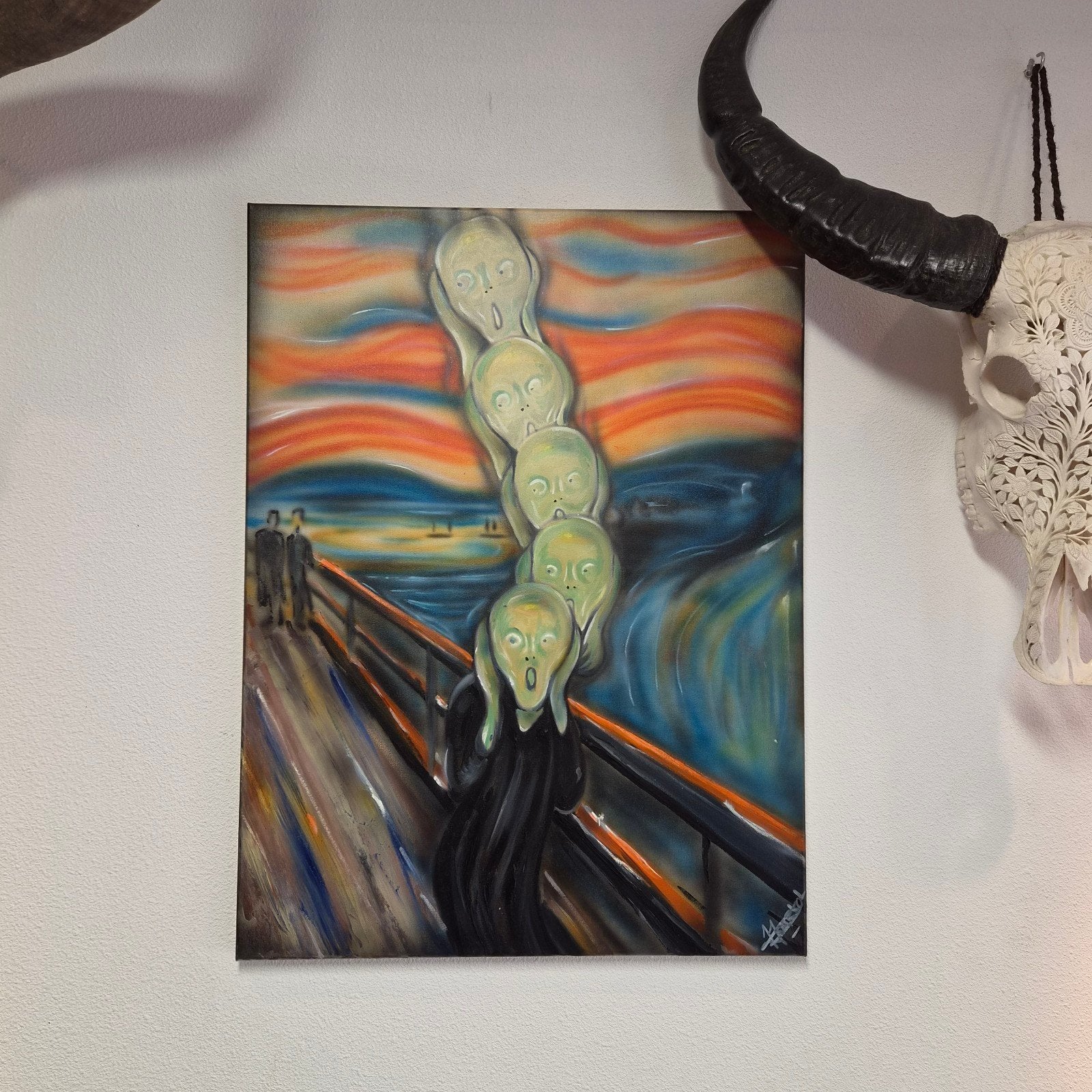 Olieverf/airbrush  "de schreeuw", Ophalen