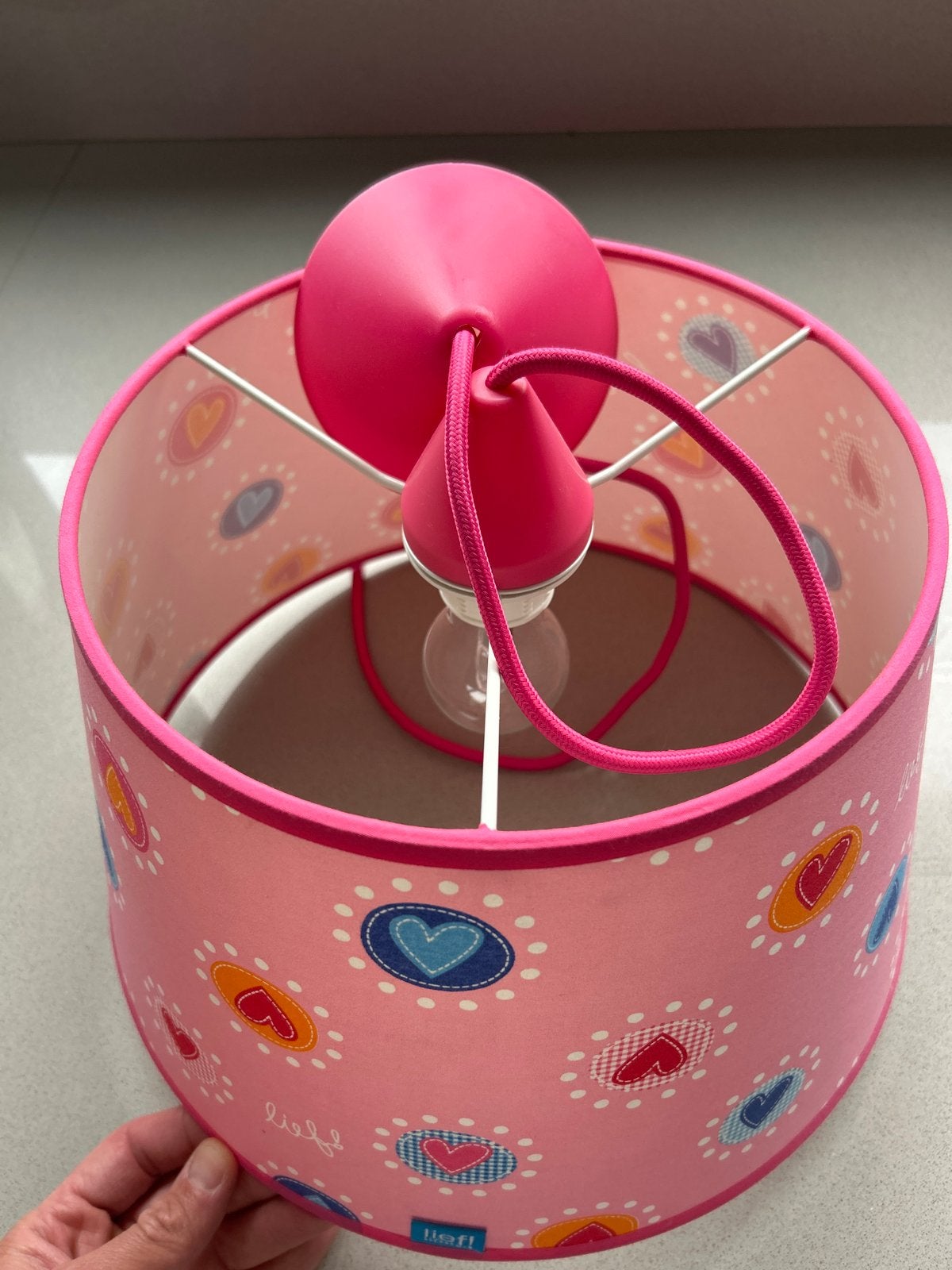 LIEF! kinderlamp roze met hartjes, Ophalen of Verzenden, Zo goed als nieuw, Lamp
