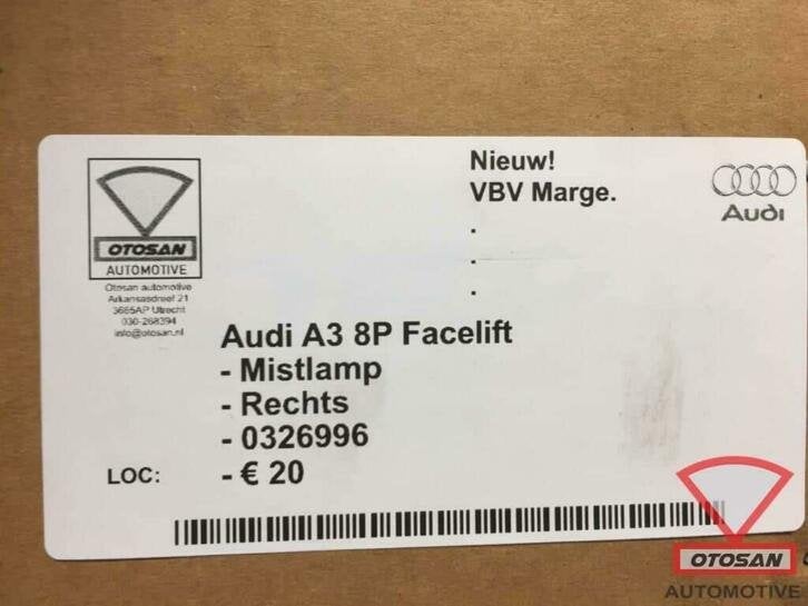 audi a3 8p facelift mistlamp nieuw! rechts voor 0326996, Auto-onderdelen, AUDI AG, Kundenbetreuung@audi.de, Nieuw, Auto-Union-Strasse 1
85045  Ingolstadt, DE