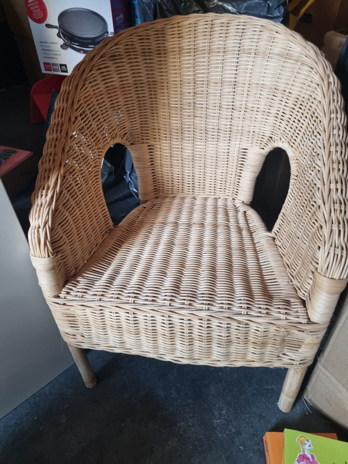Kinder rotan stoel, rieten fauteuil, vintage, Kinderen en Baby's, Kinderkamer | Tafels en Stoelen, Ophalen of Verzenden, Gebruikt