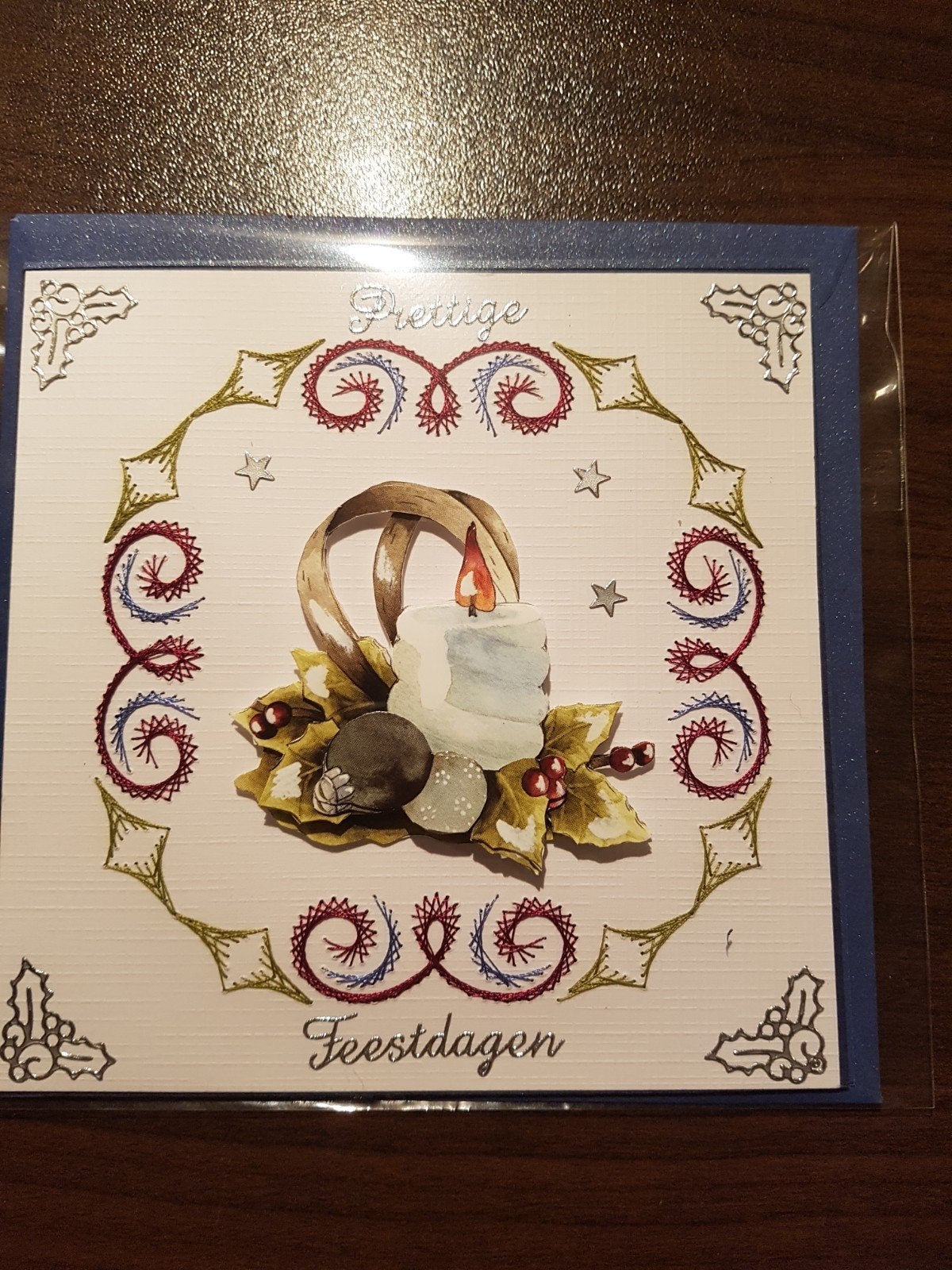 5x geborduurde kerstkaarten, Ophalen of Verzenden, Nieuw, Kerst