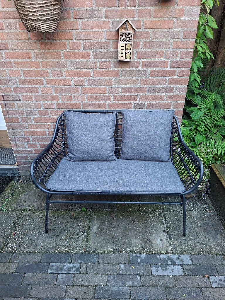 Tuinbankje met kussens, Ophalen, Gebruikt, Metaal