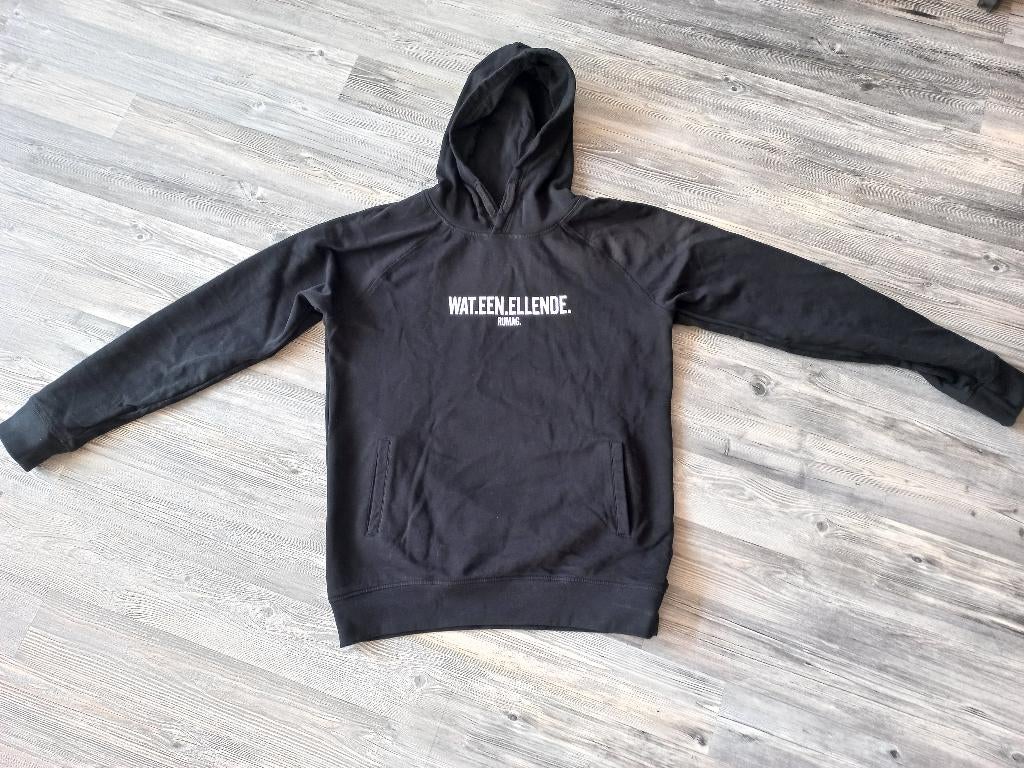 Zwarte RUMAG hoodie Wat een ellende!, Zwart, Maat 42/44 (L), Ophalen of Verzenden, Zo goed als nieuw