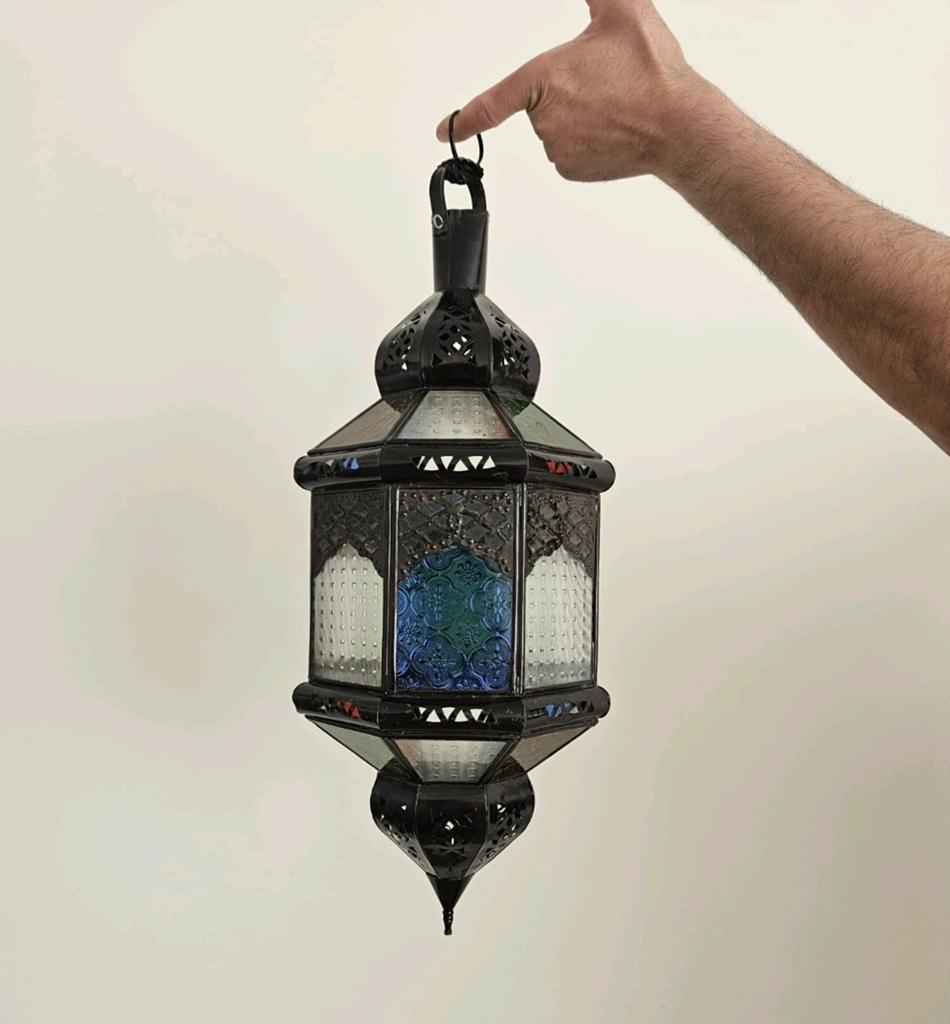 Oosterse Marokkaanse Hanglamp met Gekleurd Glas, Ophalen, Zo goed als nieuw, Glas, Oosters, Marokkaans, Bohemian