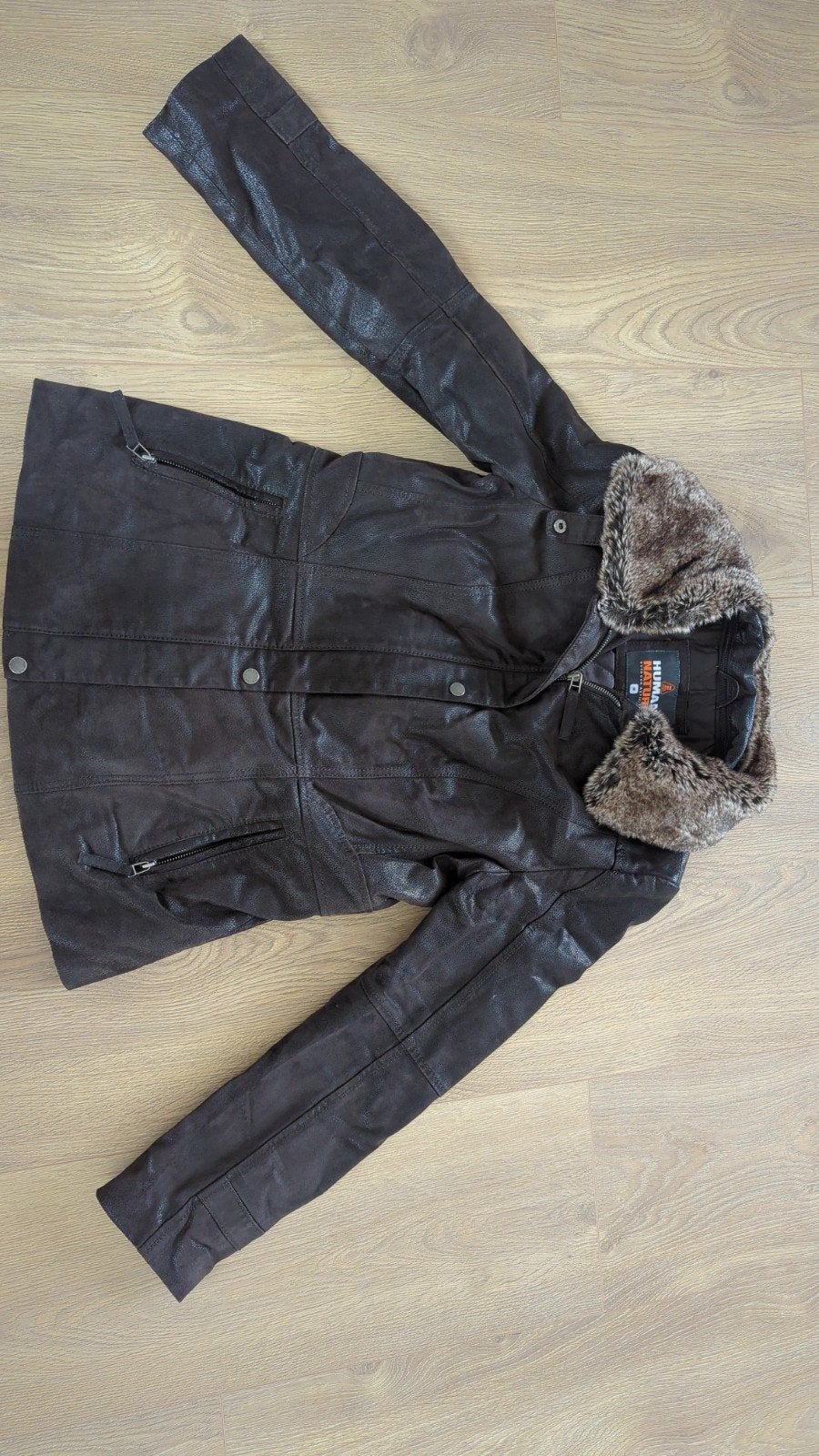 Human Nature Leren Jas met Bontkraag Maat M, Kleding | Dames, Jassen | Winter, Maat 38/40 (M), Bruin, Ophalen of Verzenden, Zo goed als nieuw