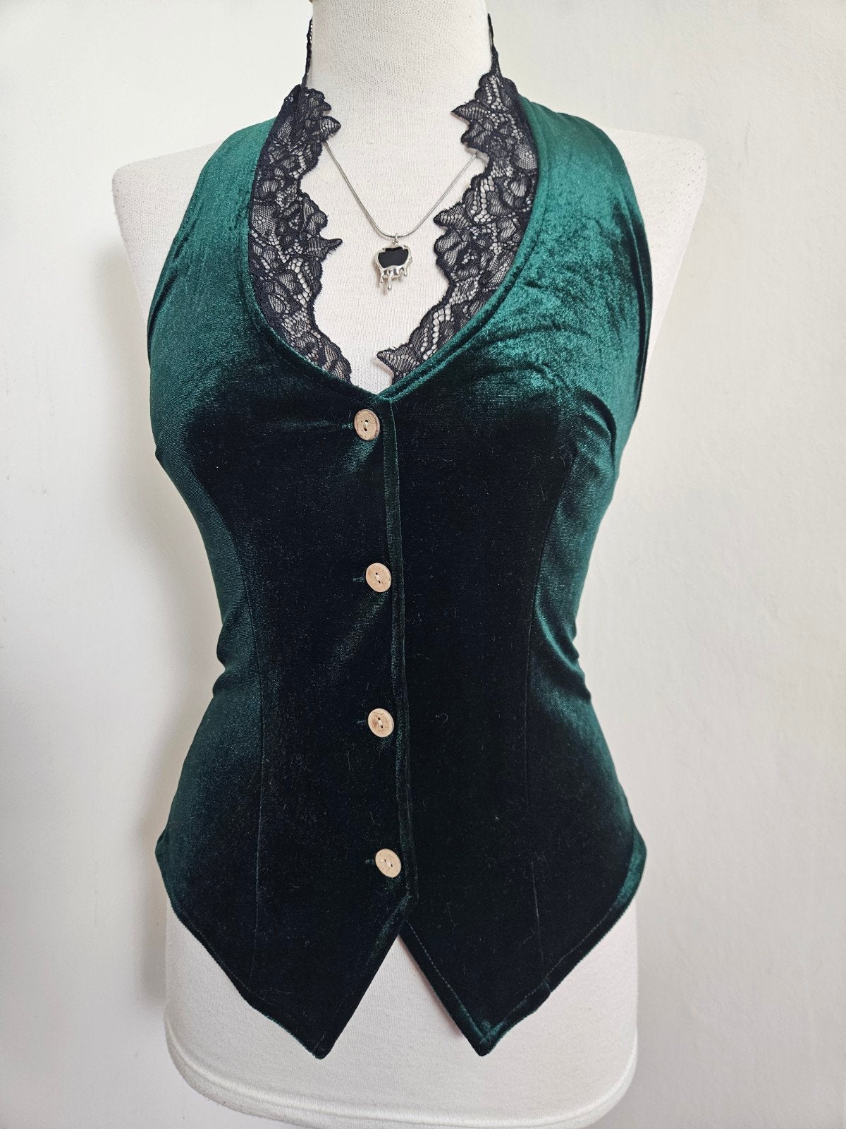 Geweldige z.g.a.n. vintage groen fluwelen haltertop, M!, Maat 38/40 (M), Ophalen of Verzenden, Zonder mouw, Groen