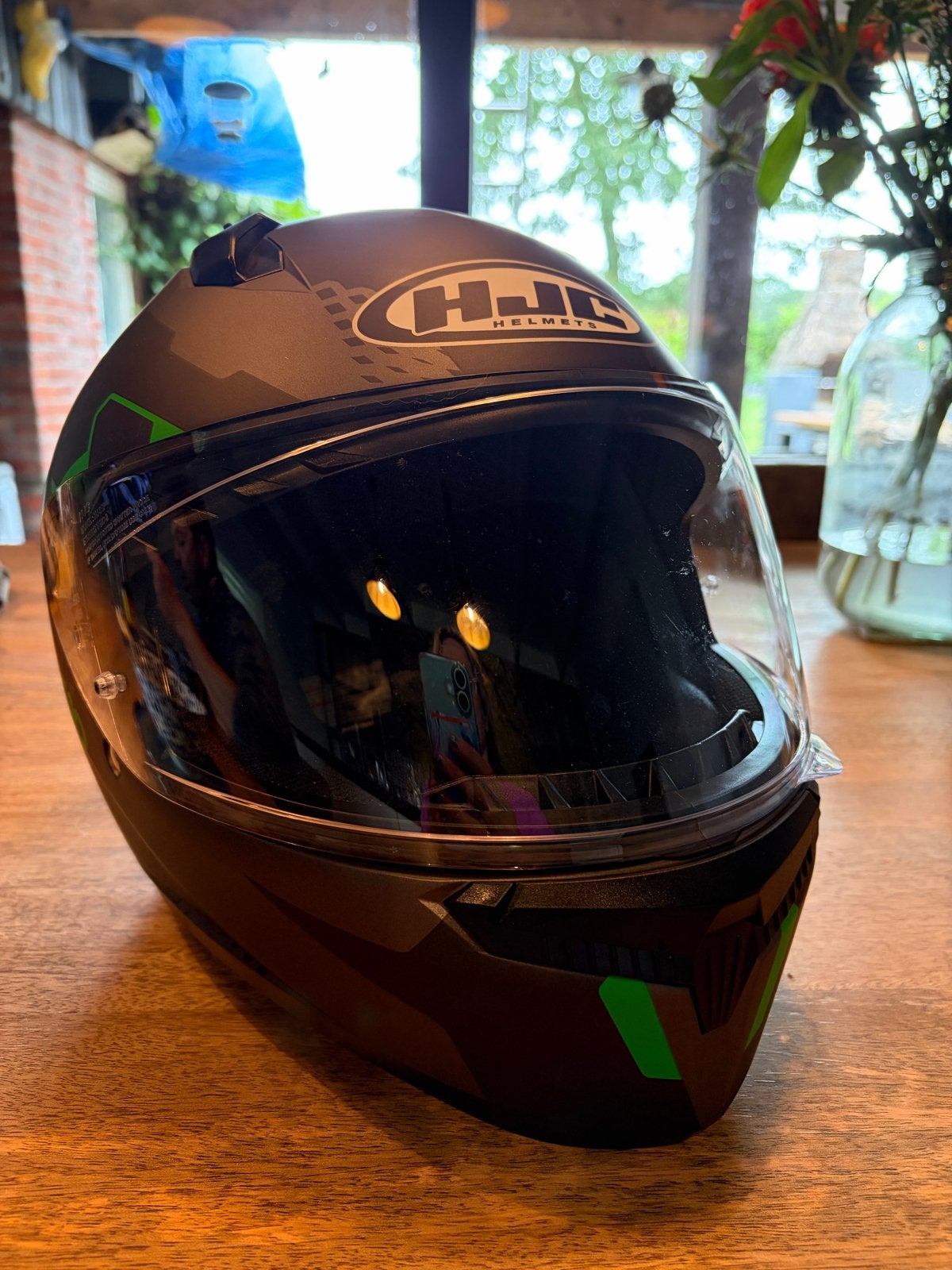 HJC C10 Integraalhelm - Mat Zwart/Groen - Maat XS, Motoren, Ophalen, XS, HJC, Integraalhelm