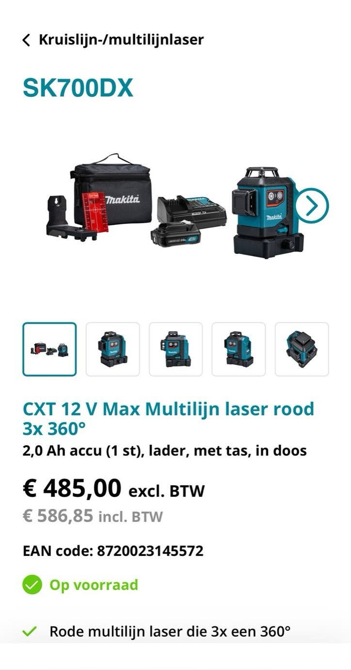 Makita SK700DX  Multilijn laser 3x 360 groen rood, Ophalen of Verzenden, Nieuw