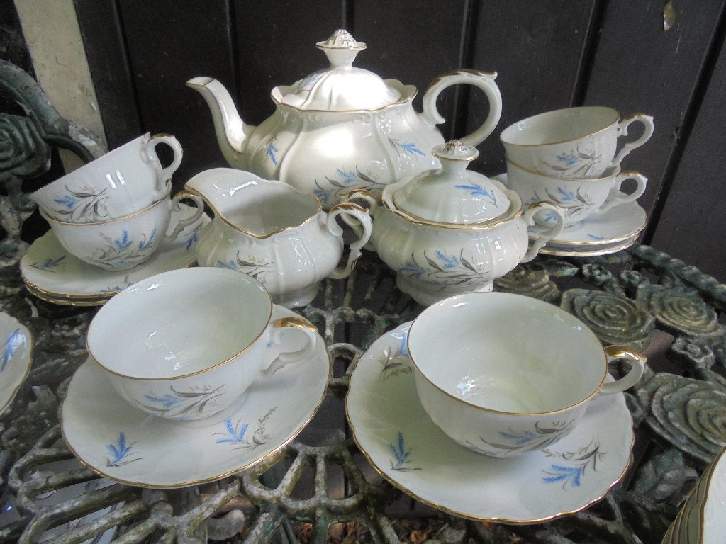 Thee, Ontbijt, Deel Dinerservies M Z Jebonro blauw bloemetje, Ophalen of Verzenden