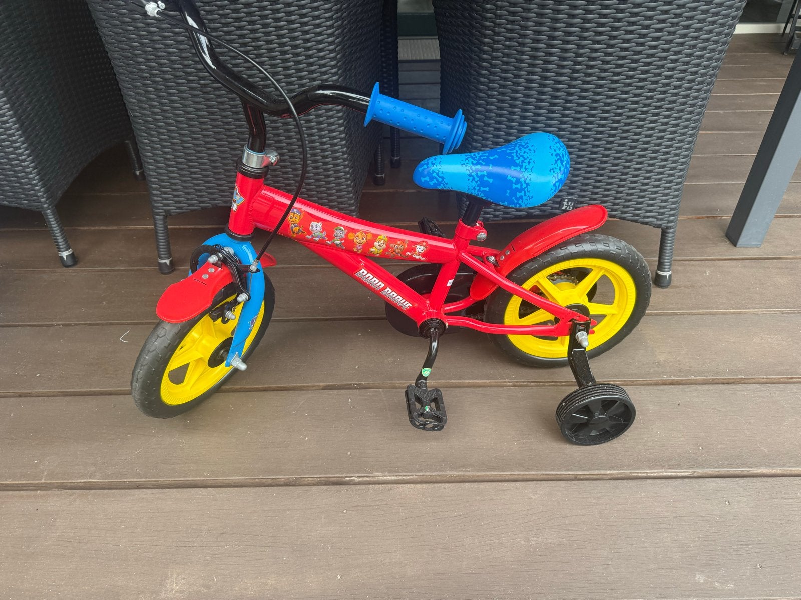 Paw Patrol Kinderfiets met Zijwieltjes 12 inch, Zijwieltjes, Gebruikt, Velgrem, Ophalen of Verzenden