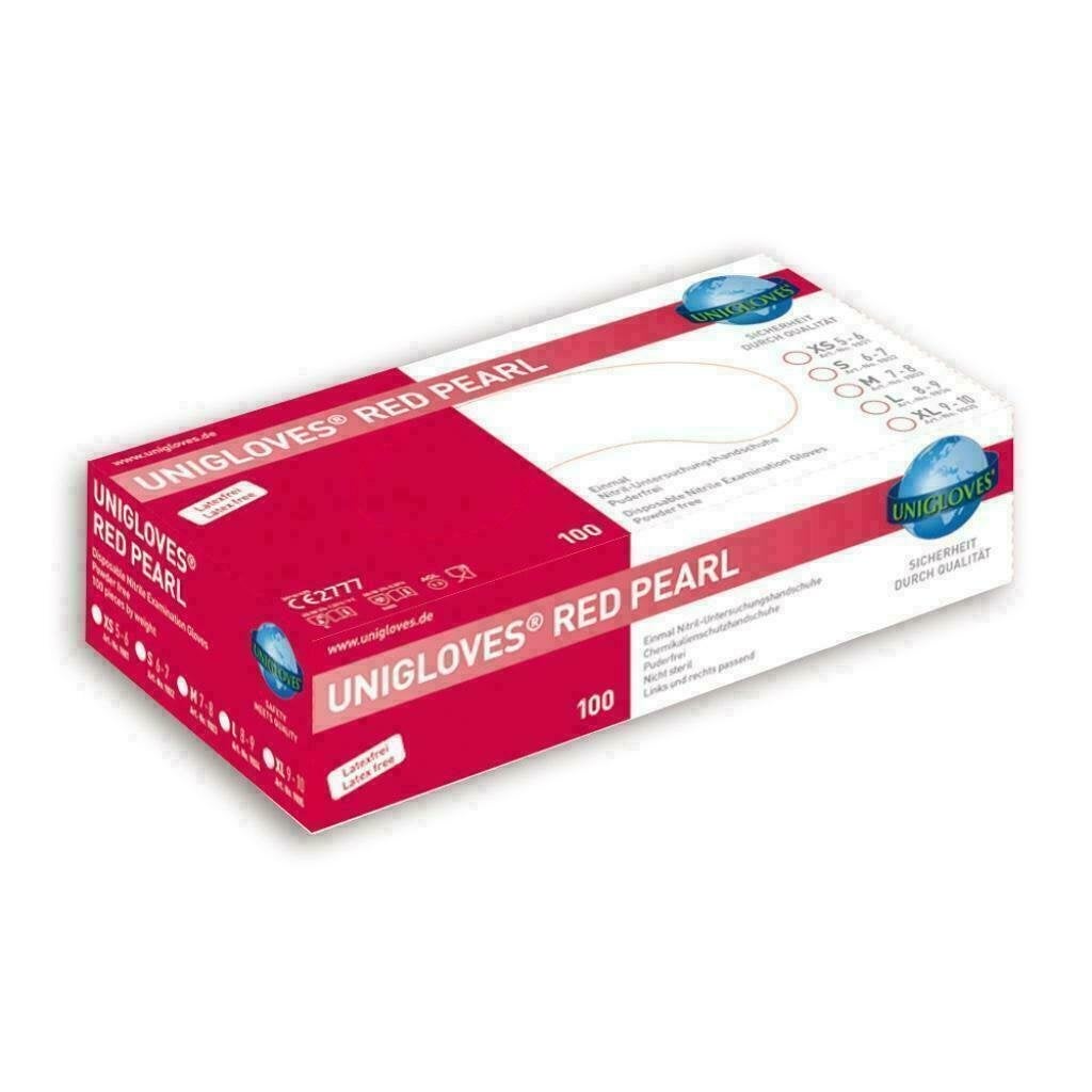 Nitril wegwerp handschoenen Unigloves Red Pearl, maat M, Nieuw, Ophalen of Verzenden, Handen en Nagels, Toebehoren