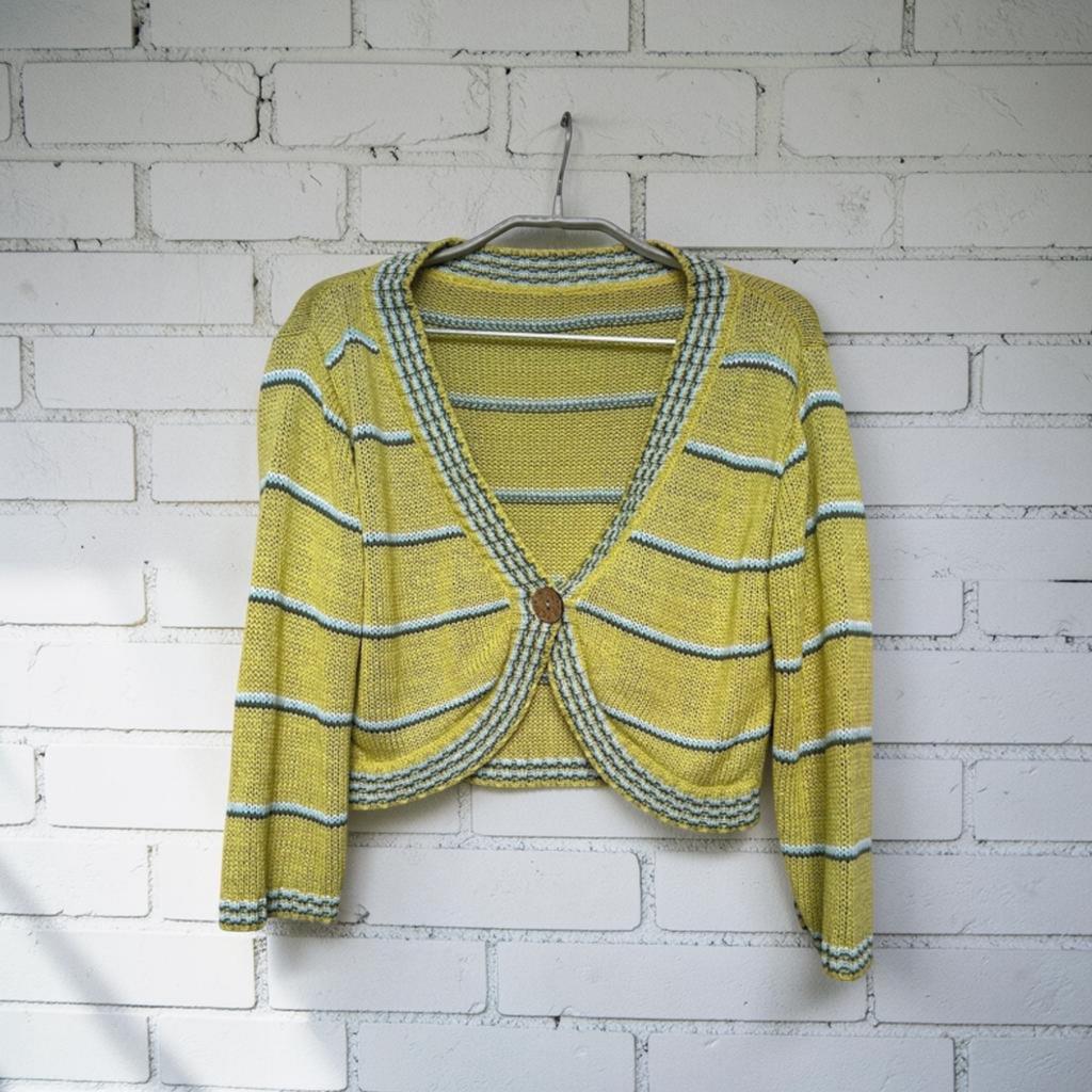 Merkloos Vest Maat XL Geel Gebreid Streep Bolero Style, Geel, Maat 46/48 (XL) of groter, Ophalen of Verzenden, Zo goed als nieuw