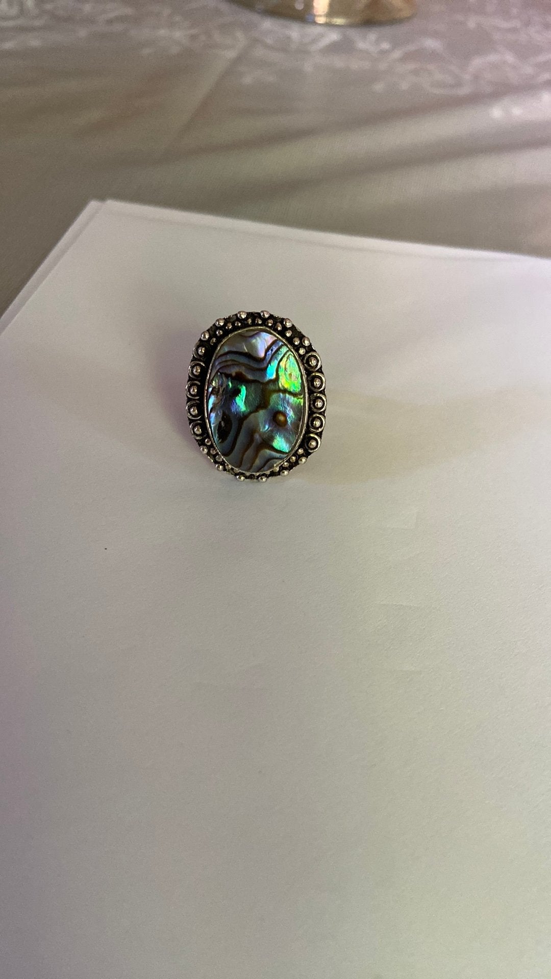 Ring zilver met paarlemoer mt 19 gemerkt 925, Sieraden, Tassen en Uiterlijk, Antieke sieraden, Ophalen of Verzenden, Zilver, Ring