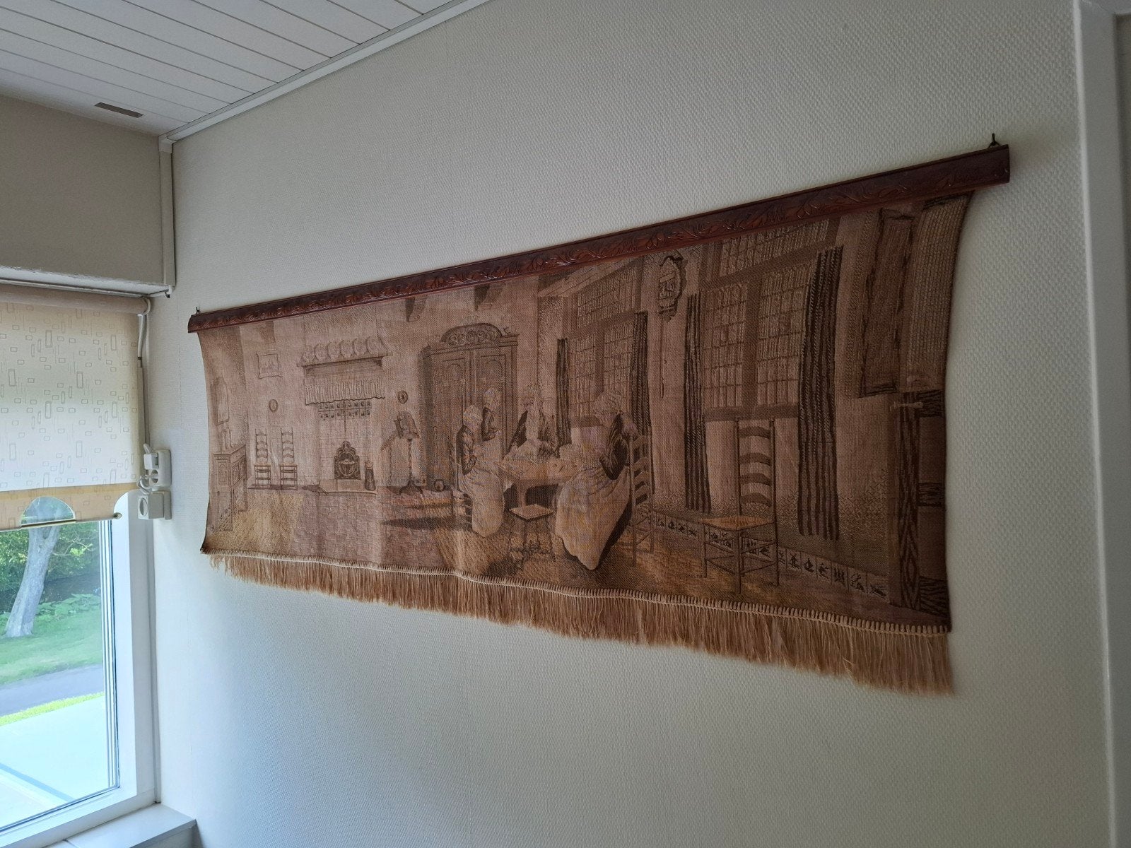 Antiek gobelin wandkleed met houten lijst, Antiek en Kunst, Ophalen