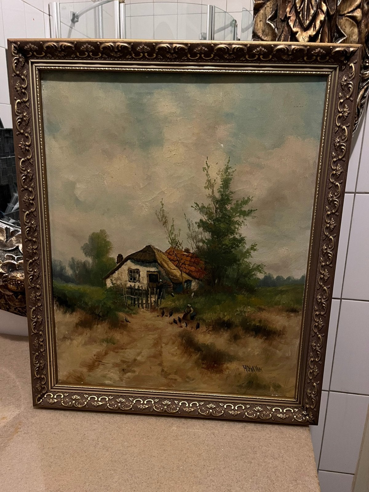 Antiek olieverf boerderij schilderij, Ophalen