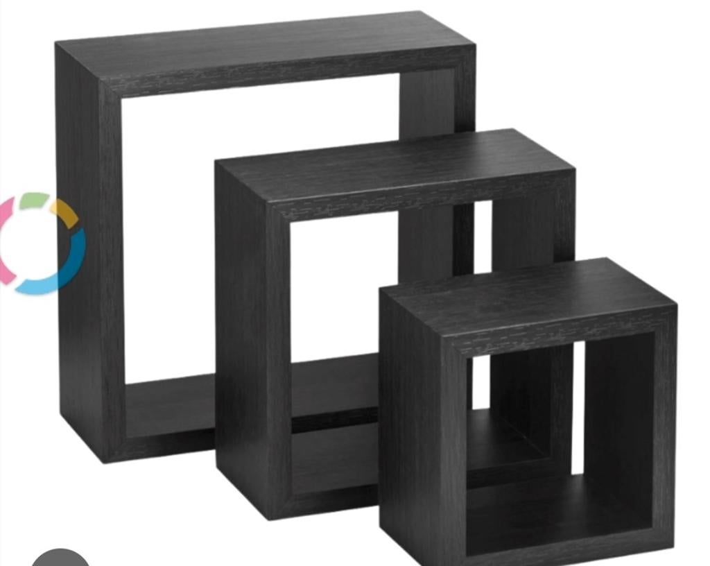 Set van 3 zwarte kubus wandplanken, Ophalen of Verzenden, Gebruikt