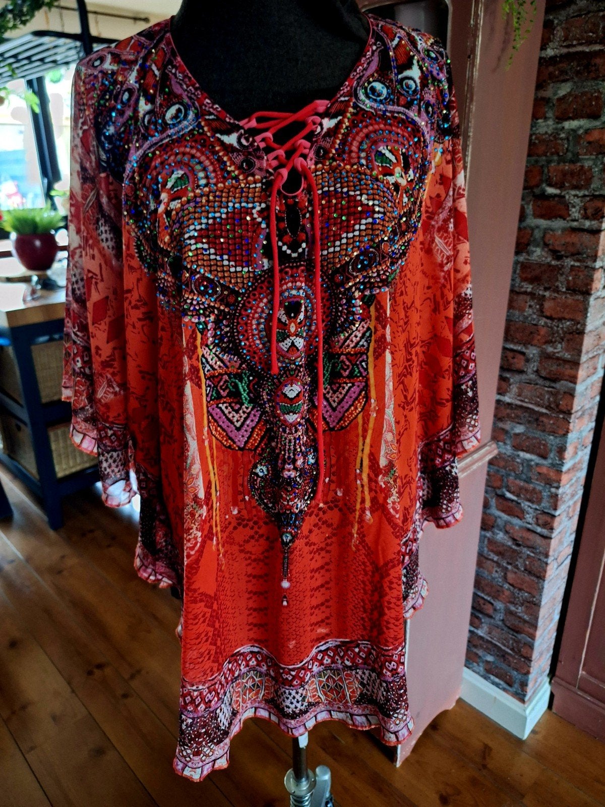 Voile tuniek maat m l xl xxl oranje rood, Ophalen of Verzenden, Zo goed als nieuw, Maat 46/48 (XL) of groter, Oranje