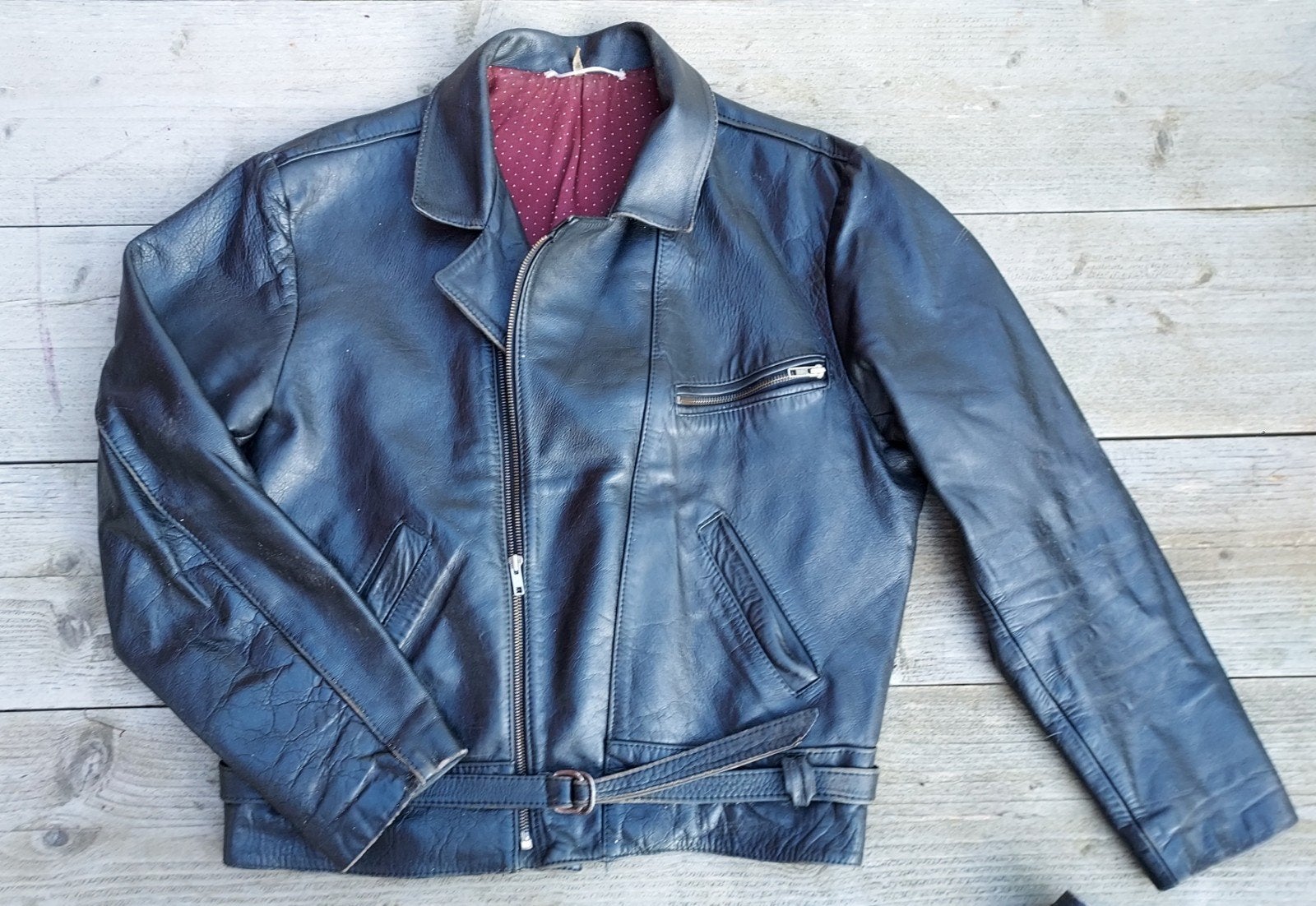 Vintage Klassieke Leren Bikerjas - Maat 50, Maat 48/50 (M), Zwart, Ophalen of Verzenden, J.C. Rags Amsterdam