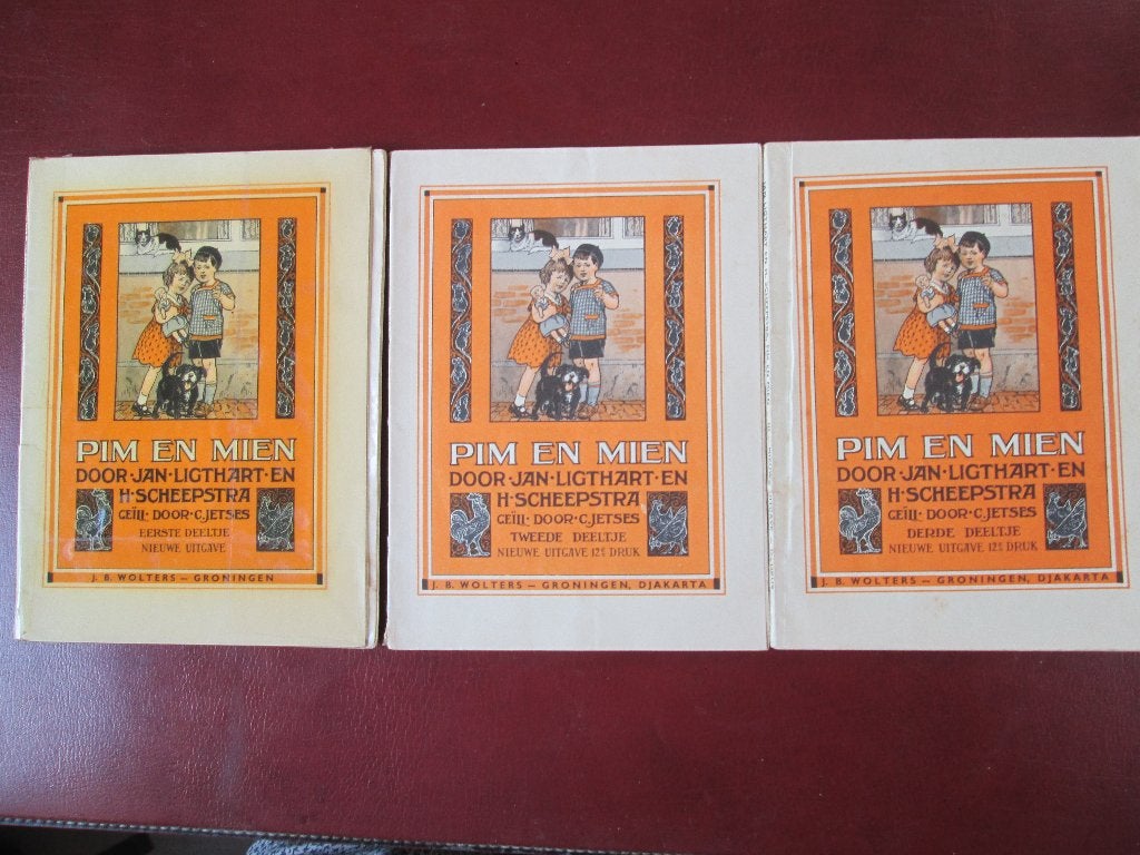 Pim en Mien, 3 delen, door Jan Ligthart en H. Scheepstra, Boeken, Schoolboeken, Gelezen, Nederlands, Overige niveaus, Ophalen of Verzenden