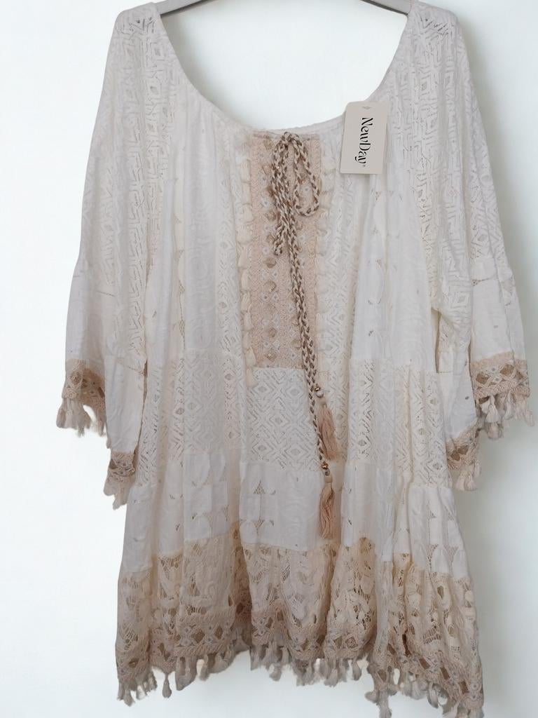 Kanten witte Ibiza Dress, Verzenden, Wit, Maat 42/44 (L), Nieuw