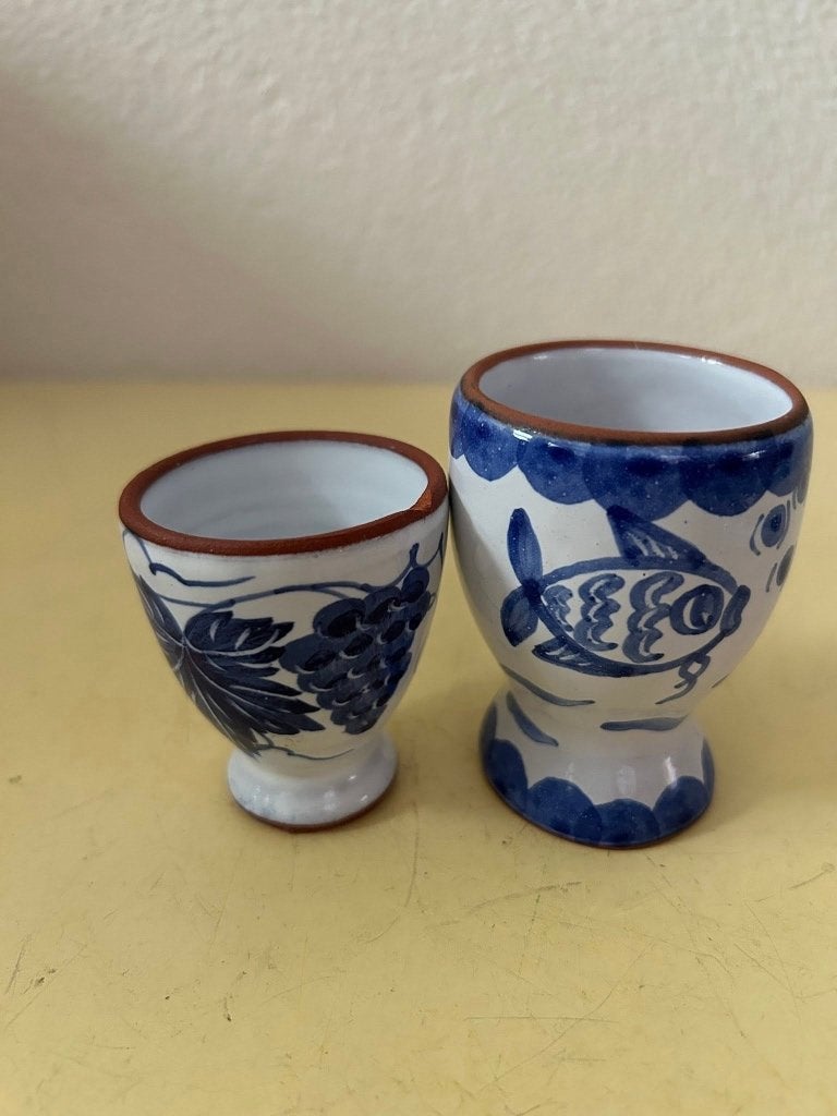 Set van 2 handgeschilderde keramieken eierdopjes, Ophalen of Verzenden