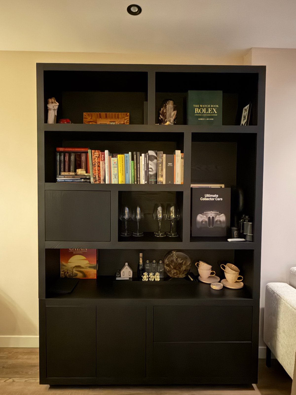 Zwarte Boekenkast met Opbergruimte - 150x42x220 cm, Ophalen, Gebruikt, 200 cm of meer, 150 tot 200 cm